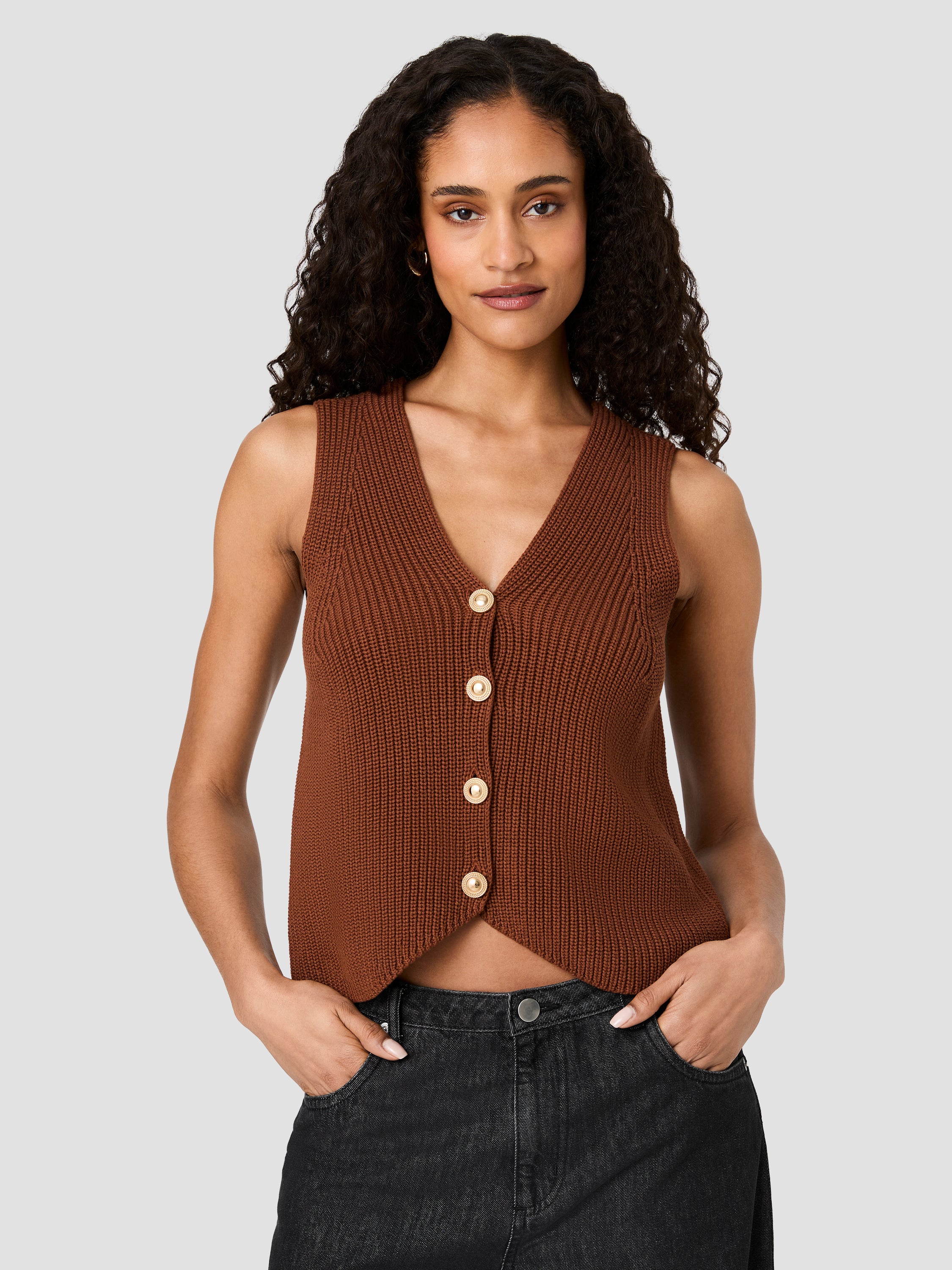 Mozart V Neck Rib Knit Vest | French Connection US
