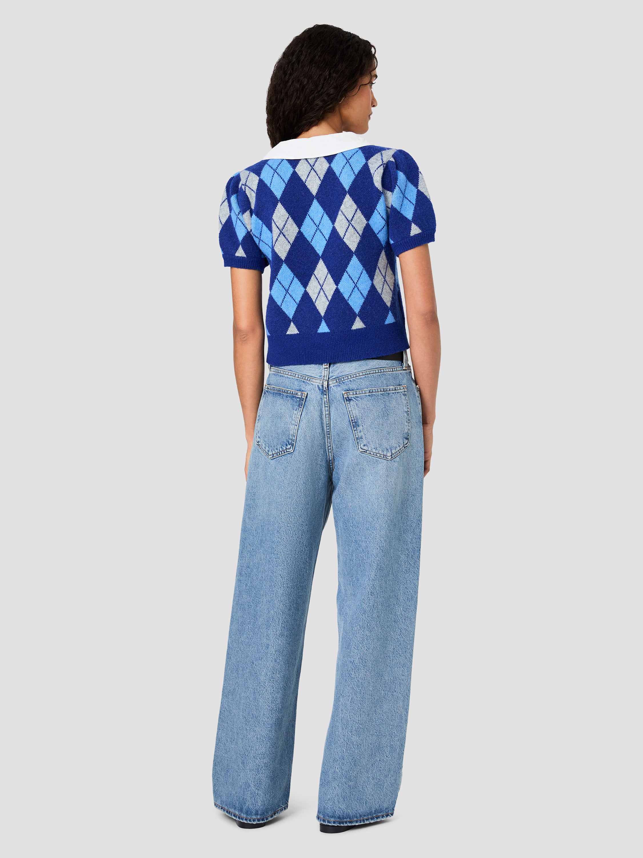 KODA KNIT COLLARED ARGYLE JACQUARD PUFF SLEEVE TOP VIEW 4 KODA KNIT COLLARED ARGYLE JACQUARD PUFF SLEEVE TOP VIEW 4