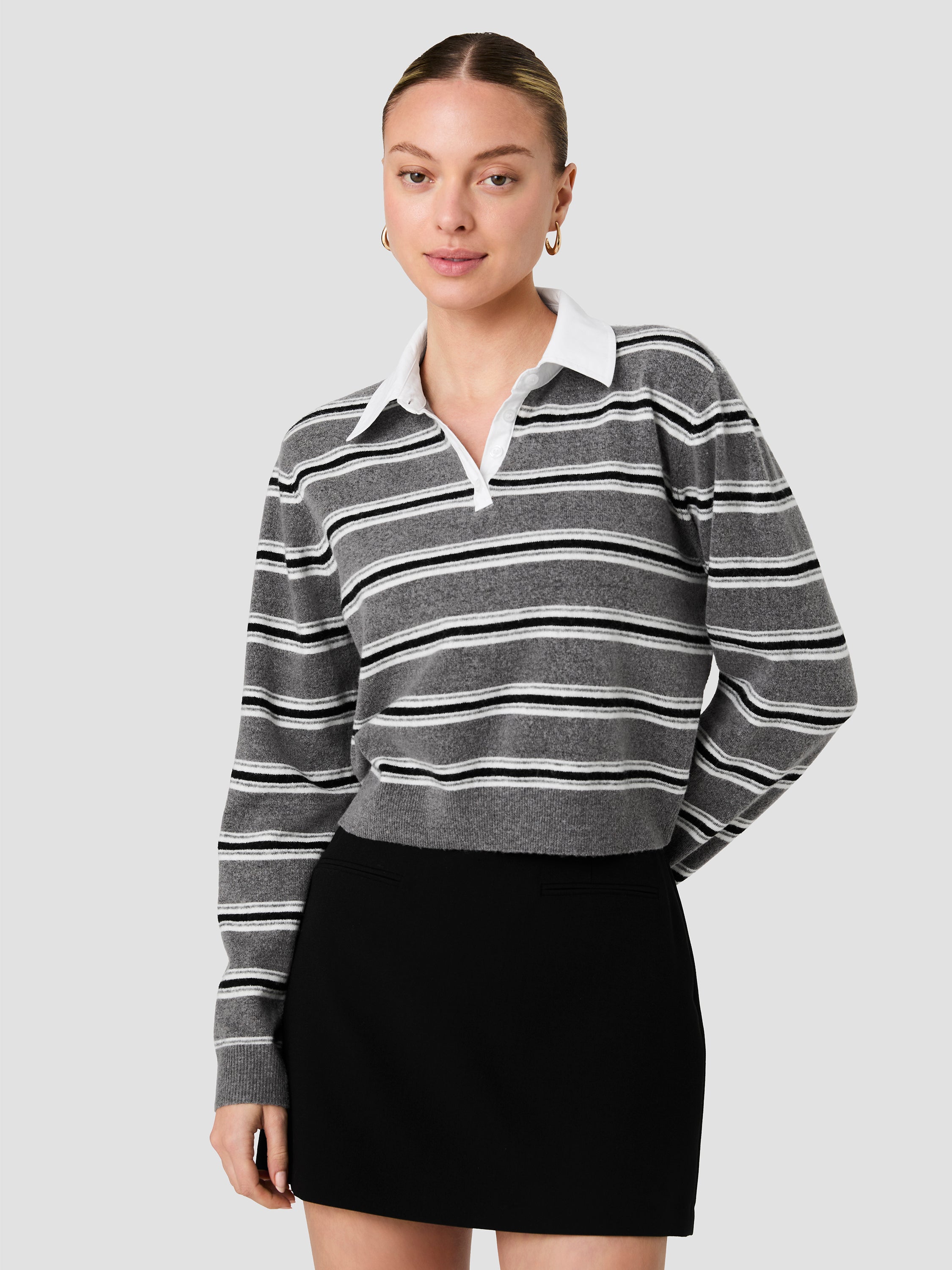 YULIA KNIT CAMPUS STRIPE CONTRAST COLLAR PULLOVER View 2 | The Essentials Edit YULIA KNIT CAMPUS STRIPE CONTRAST COLLAR PULLOVER View 2 | The Essentials Edit