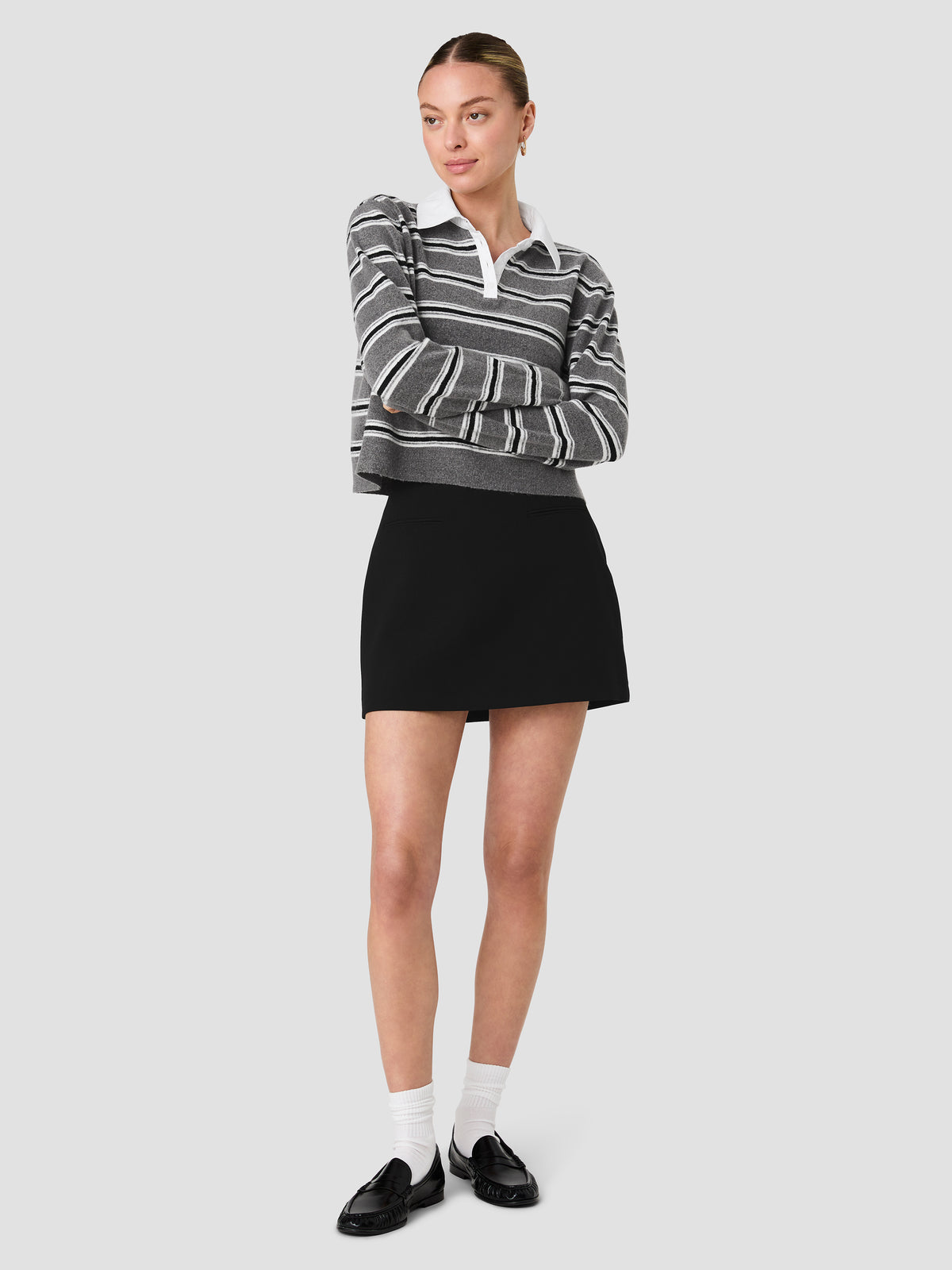 YULIA KNIT CAMPUS STRIPE CONTRAST COLLAR PULLOVER SWEATER VIEW 6 | The Essentials Edit YULIA KNIT CAMPUS STRIPE CONTRAST COLLAR PULLOVER SWEATER VIEW 6 | The Essentials Edit