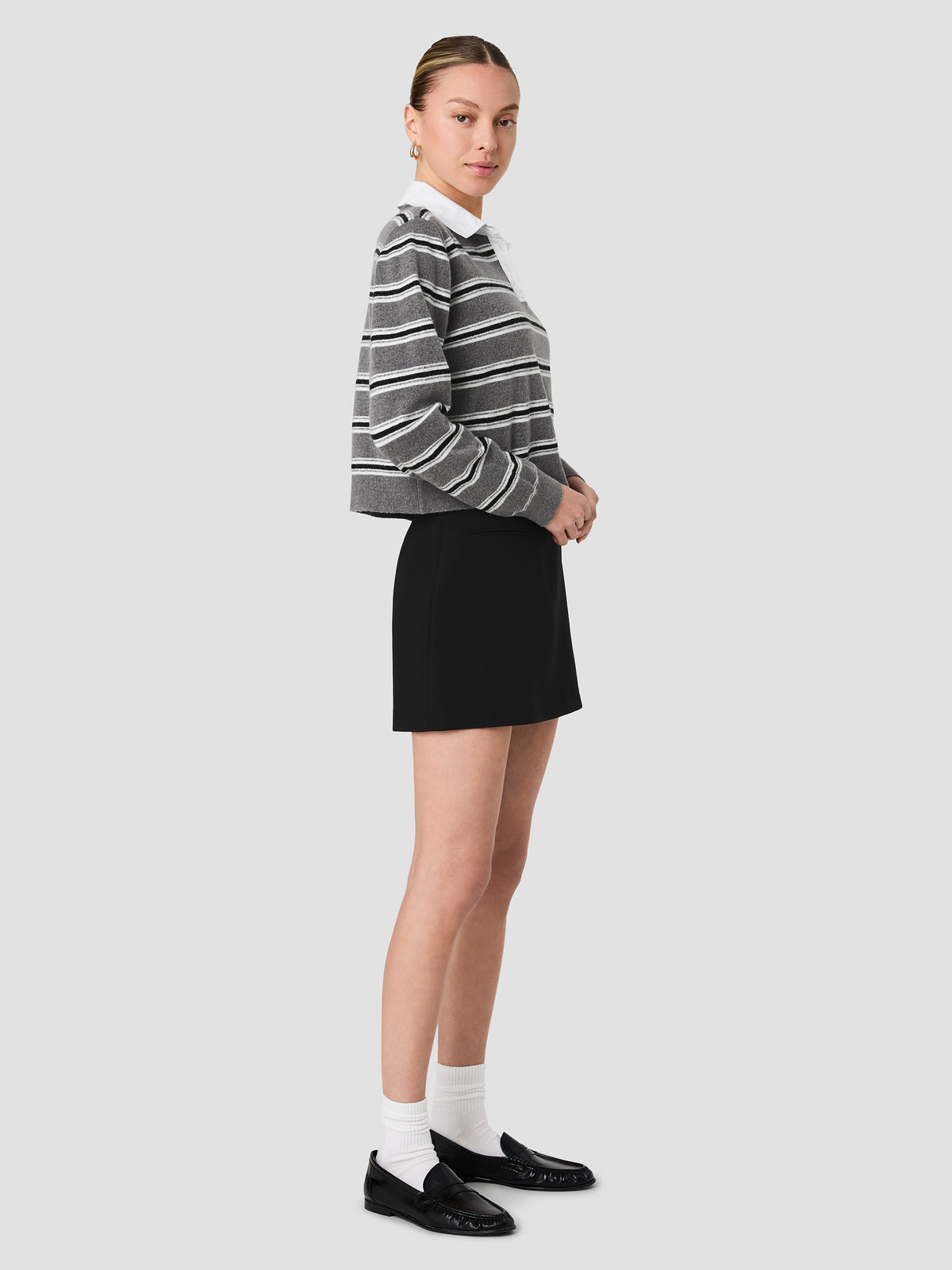 YULIA KNIT CAMPUS STRIPE CONTRAST COLLAR PULLOVER SWEATER VIEW 5 | The Essentials Edit YULIA KNIT CAMPUS STRIPE CONTRAST COLLAR PULLOVER SWEATER VIEW 5 | The Essentials Edit