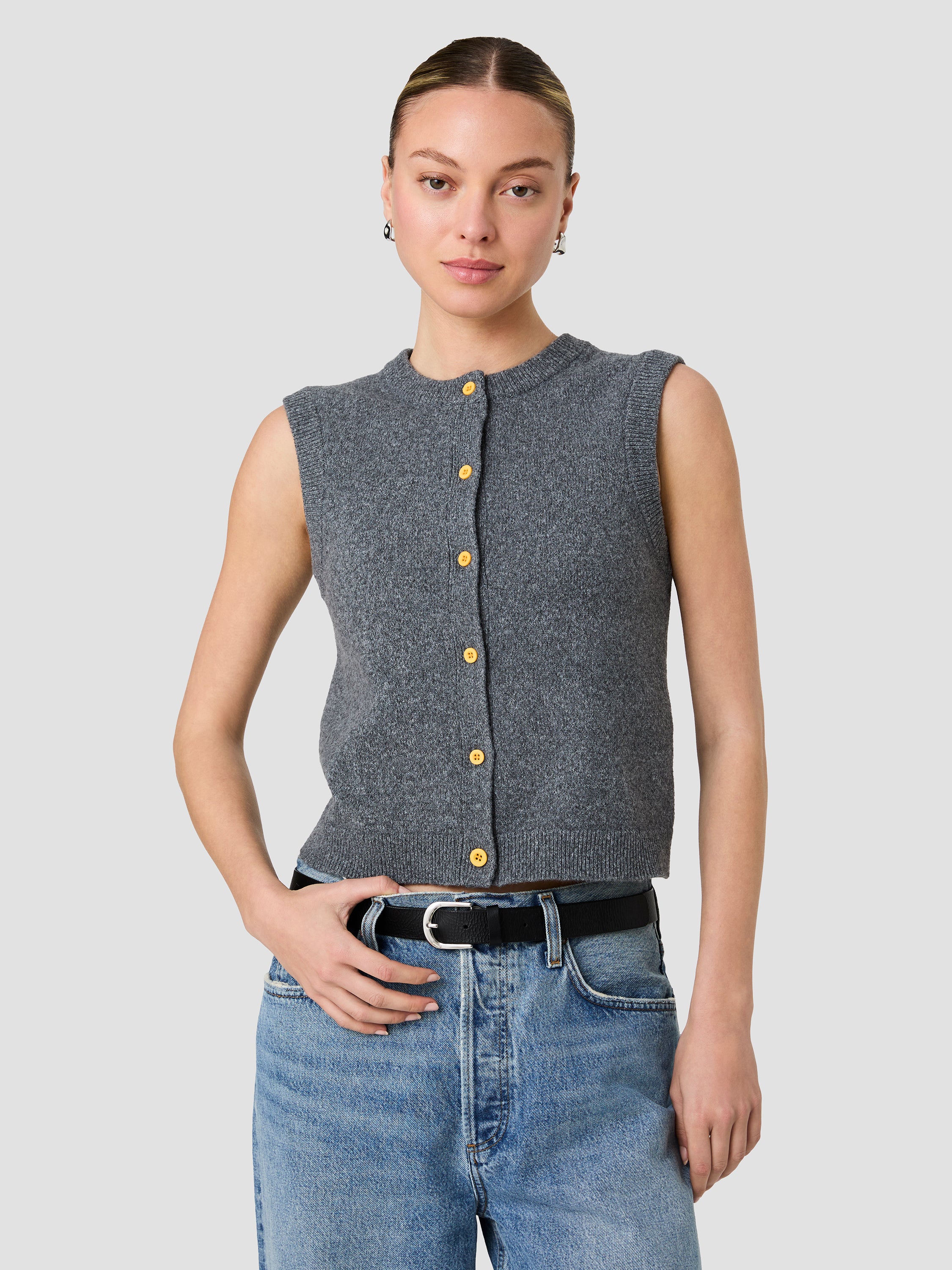 ALEYNA KNIT CONTRAST BUTTONS SLEEVELESS TOP View 2 | Products ALEYNA KNIT CONTRAST BUTTONS SLEEVELESS TOP View 2 | Products