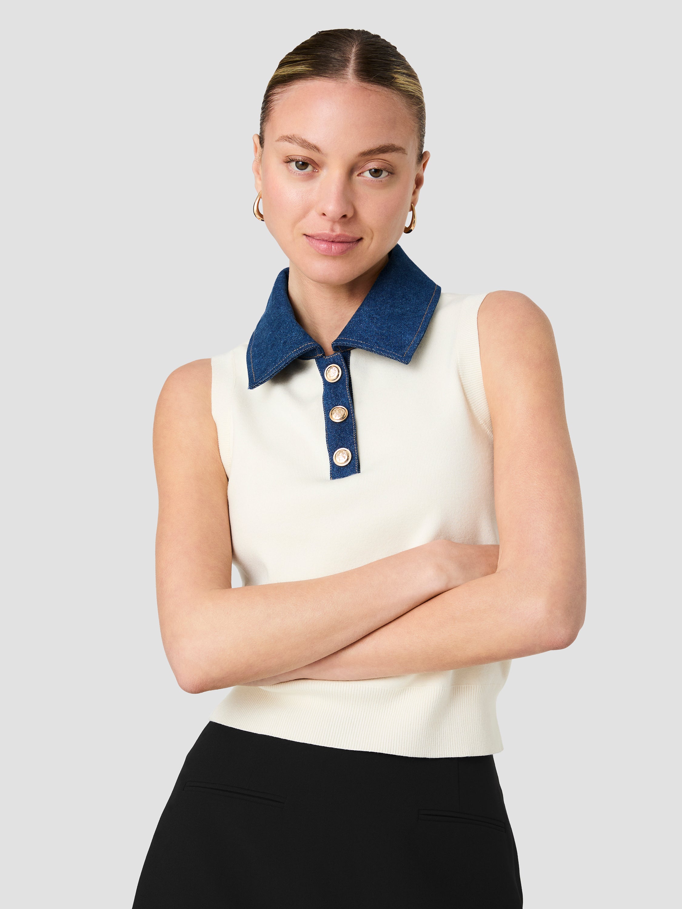 MAXIME KNIT DENIM COLLARED SWEATER VEST View 1 | Products MAXIME KNIT DENIM COLLARED SWEATER VEST View 1 | Products