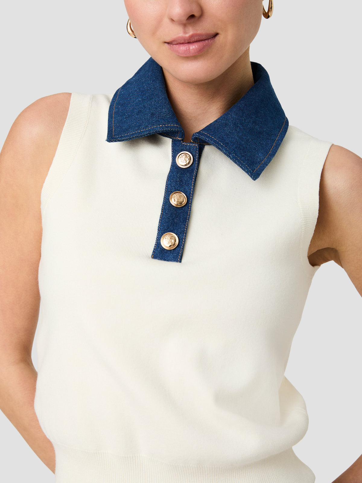 MAXIME KNIT DENIM COLLARED SWEATER VEST VIEW 3 | Best Sellers MAXIME KNIT DENIM COLLARED SWEATER VEST VIEW 3 | Best Sellers