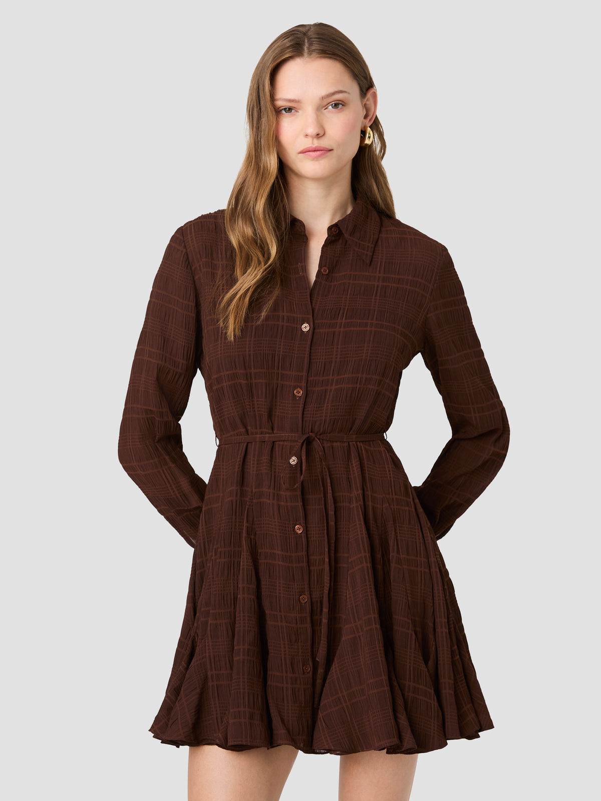 CHIFFON TEXTURE PLAID LONG SLEEVE TIE DRESS VIEW 2 | New Arrivals CHIFFON TEXTURE PLAID LONG SLEEVE TIE DRESS VIEW 2 | New Arrivals
