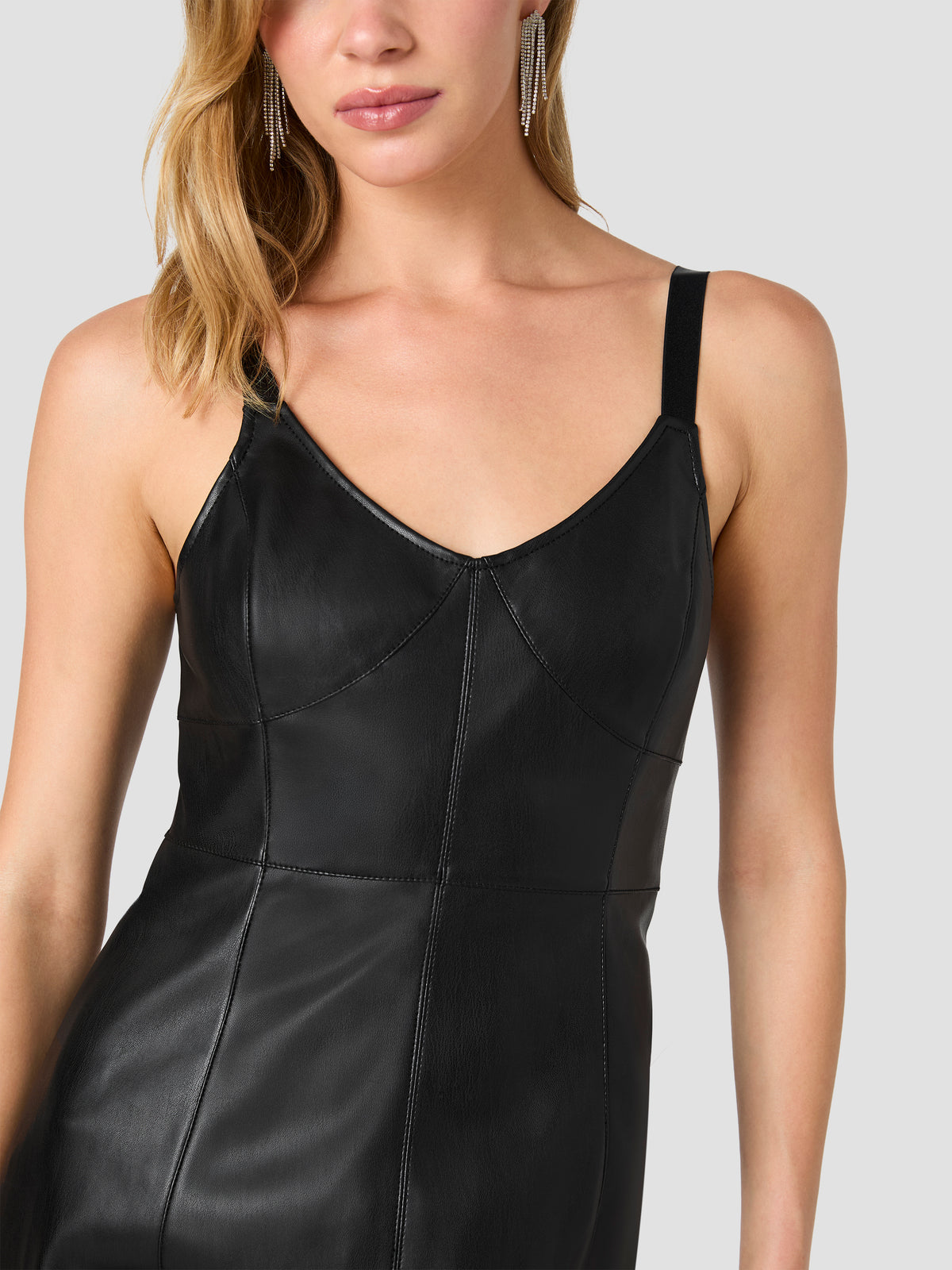 DESSA FAUX LEATHER V-NECK MIDI DRESS VIEW 2 | Best Sellers DESSA FAUX LEATHER V-NECK MIDI DRESS VIEW 2 | Best Sellers