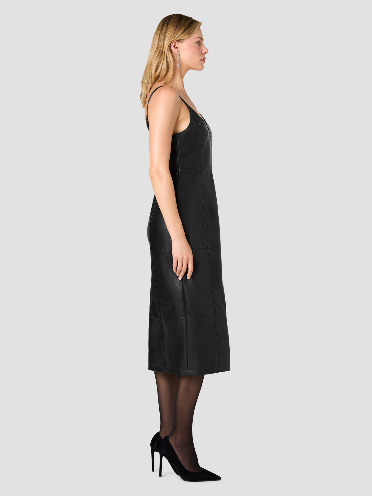 DESSA FAUX LEATHER V-NECK MIDI DRESS VIEW 4 | Best Sellers DESSA FAUX LEATHER V-NECK MIDI DRESS VIEW 4 | Best Sellers