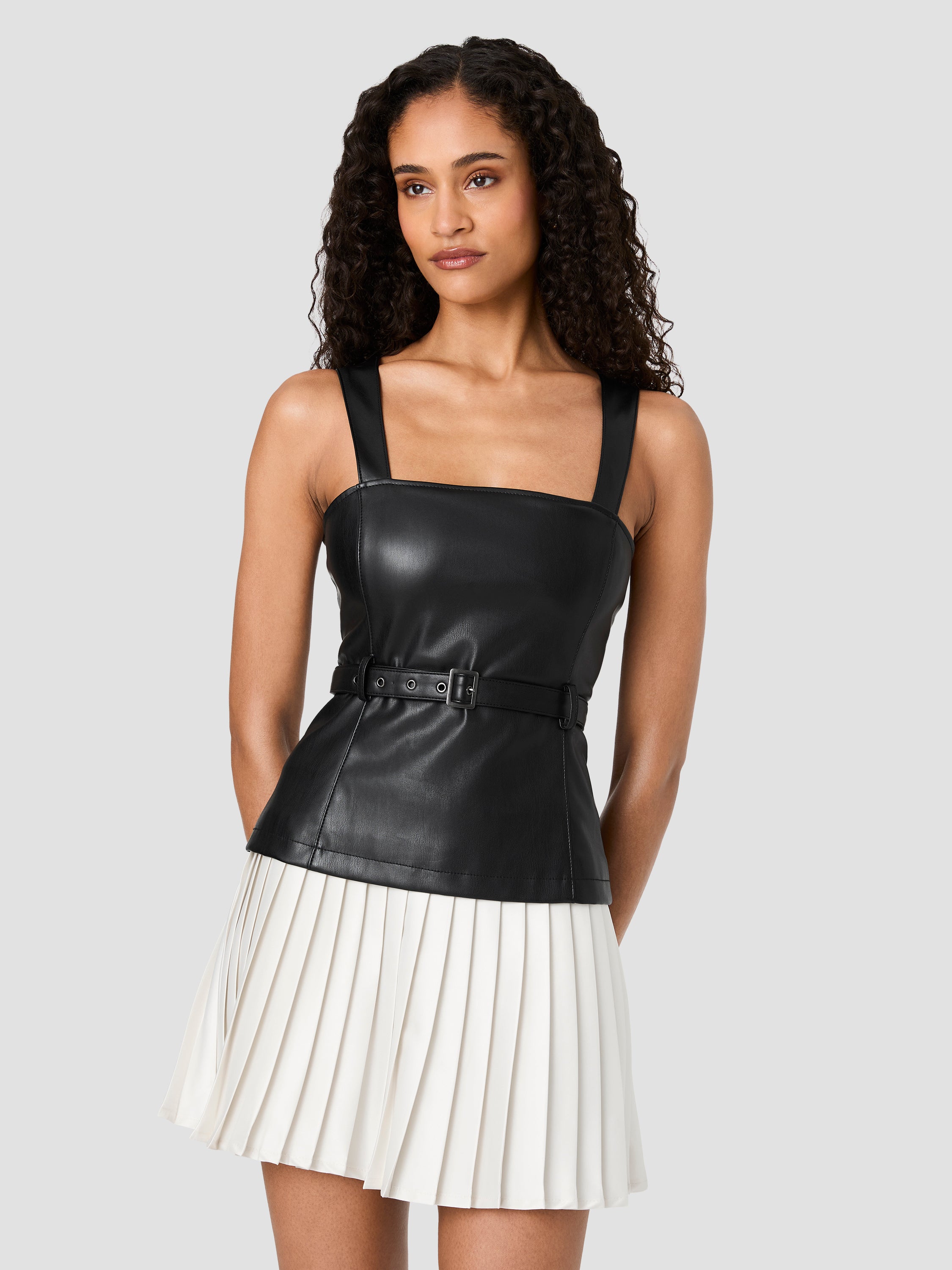 DESSA FAUX LEATHER COMBO MINI DRESS VIEW 2 DESSA FAUX LEATHER COMBO MINI DRESS VIEW 2