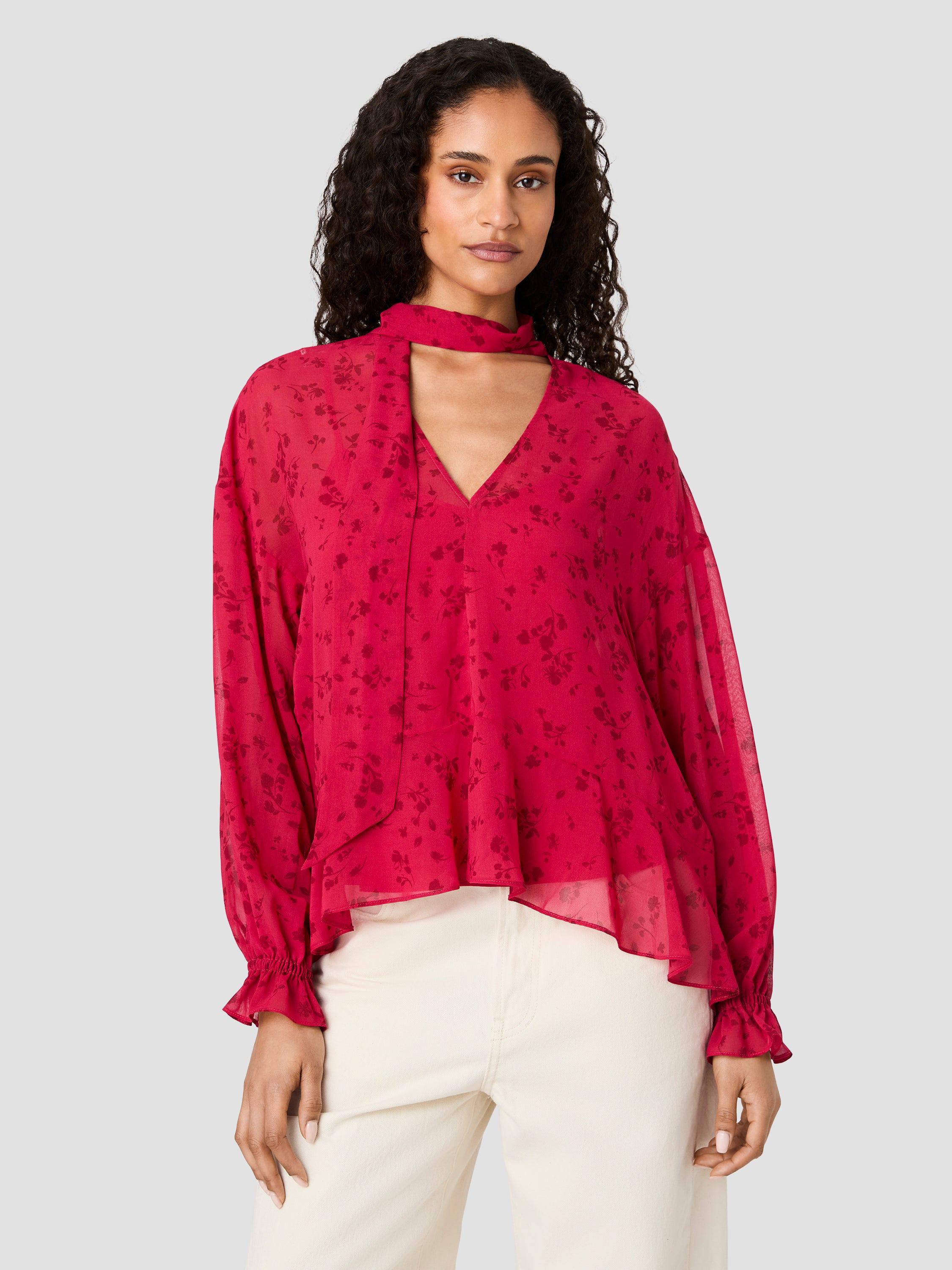MARINA SILKY CHIFFON FLEUR LONG SLEEVE RUFFLE TOP View 2 | Products MARINA SILKY CHIFFON FLEUR LONG SLEEVE RUFFLE TOP View 2 | Products