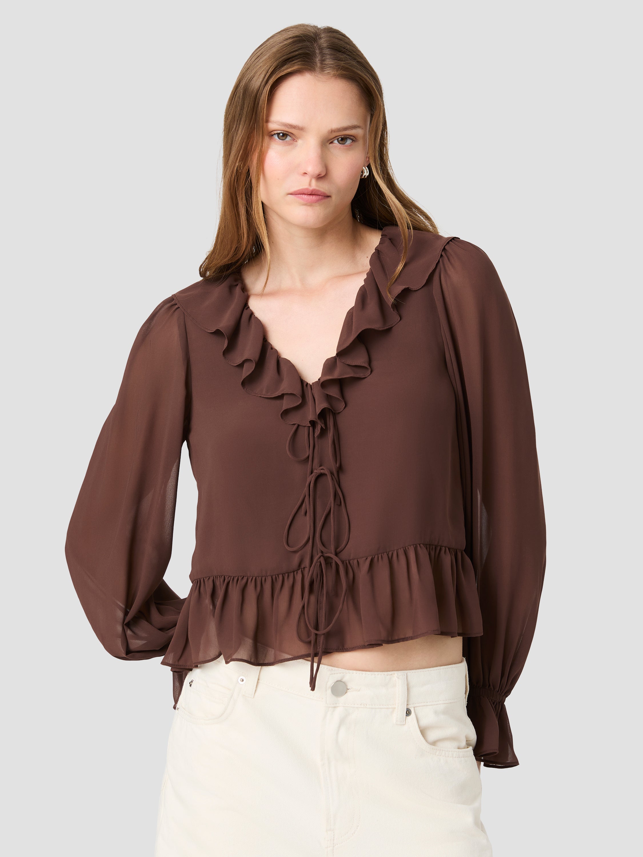 MARINA SILKY CHIFFON LONG SLEEVE TIE FRONT BLOUSE View 2 | Products MARINA SILKY CHIFFON LONG SLEEVE TIE FRONT BLOUSE View 2 | Products