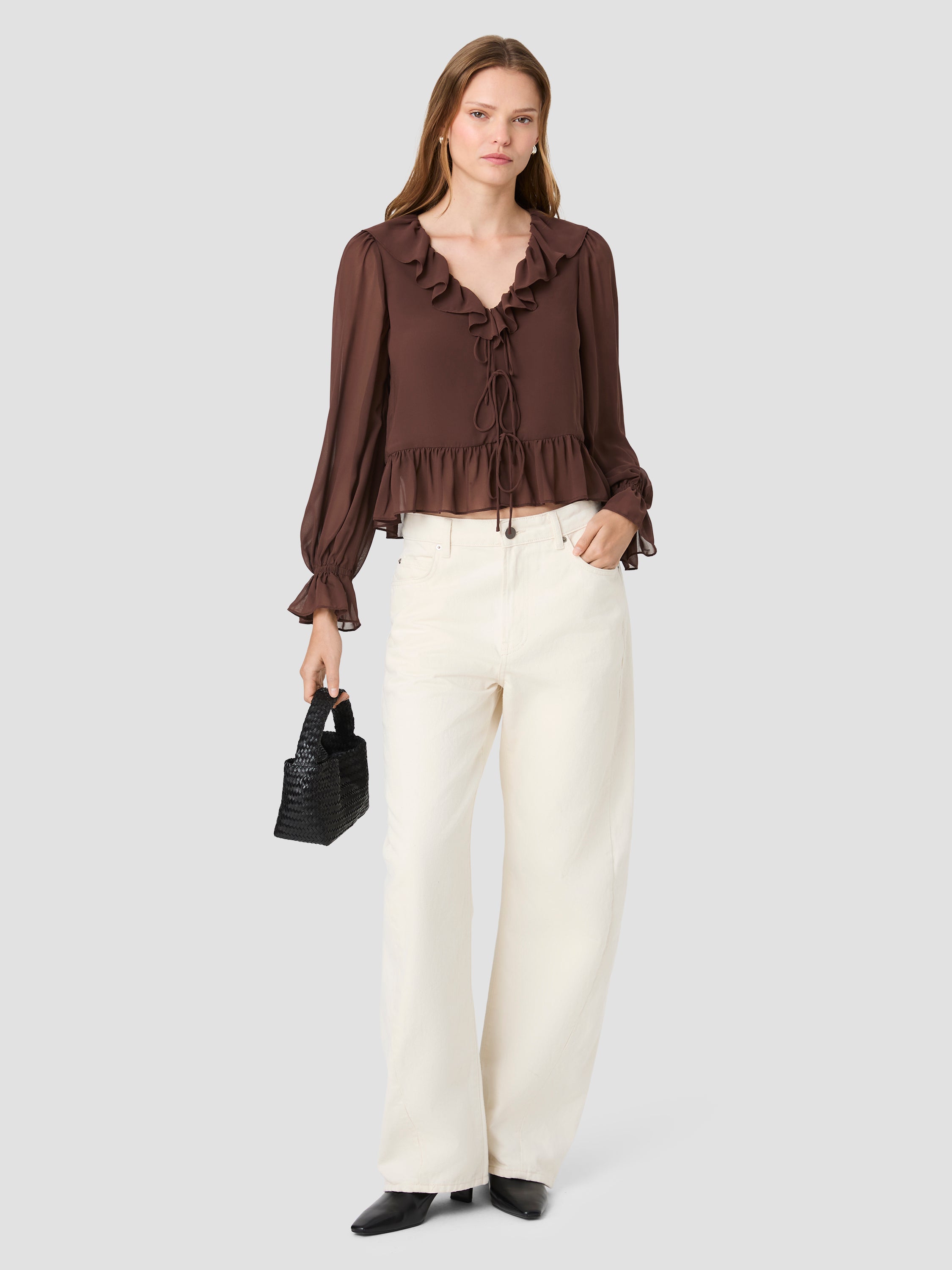 MARINA SILKY CHIFFON LONG SLEEVE TIE FRONT BLOUSE View 1 | Products MARINA SILKY CHIFFON LONG SLEEVE TIE FRONT BLOUSE View 1 | Products