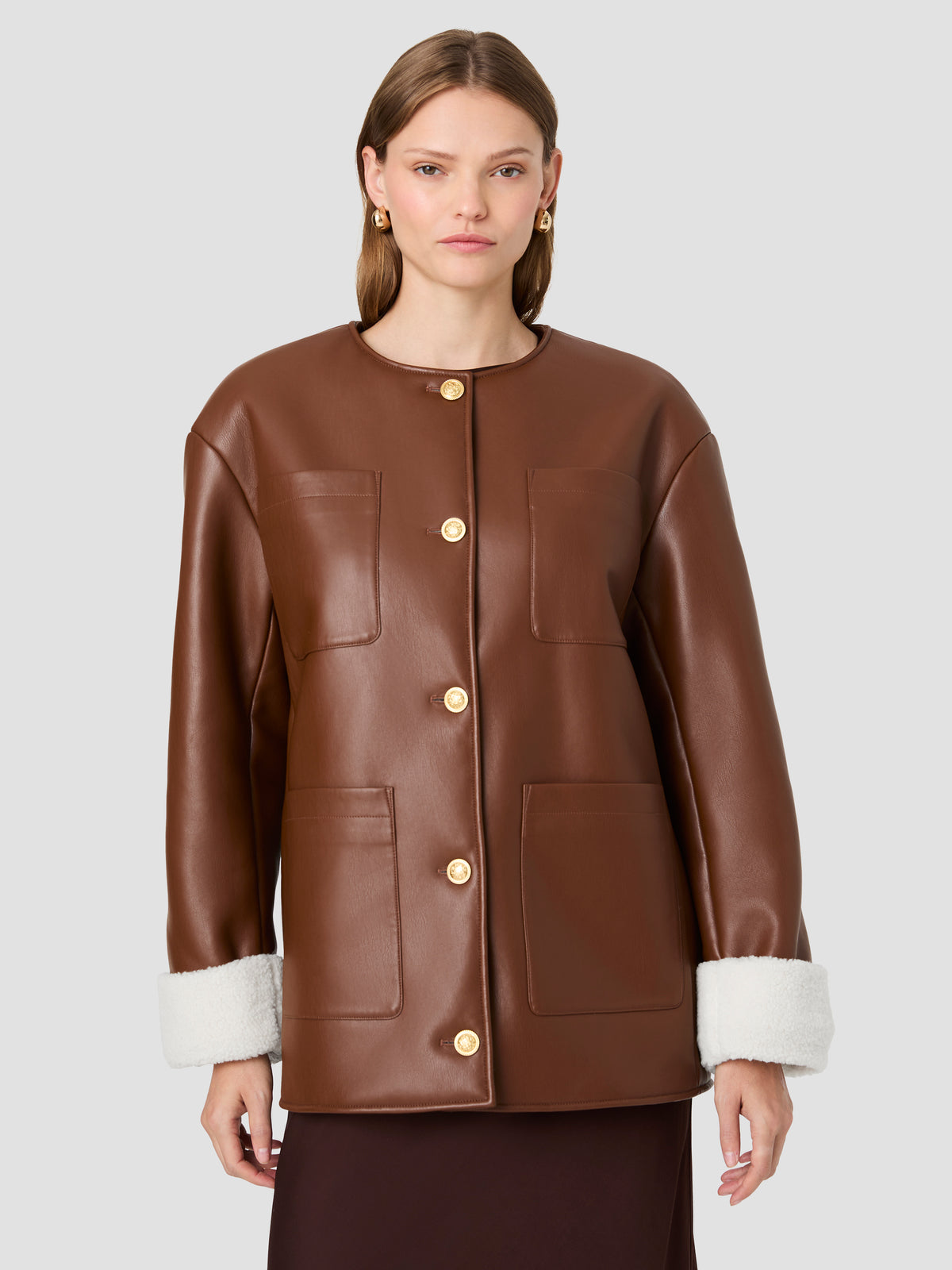 PORTO FAUX LEATHER SHERPA CUFF JACKET VIEW 3 | Best Sellers PORTO FAUX LEATHER SHERPA CUFF JACKET VIEW 3 | Best Sellers