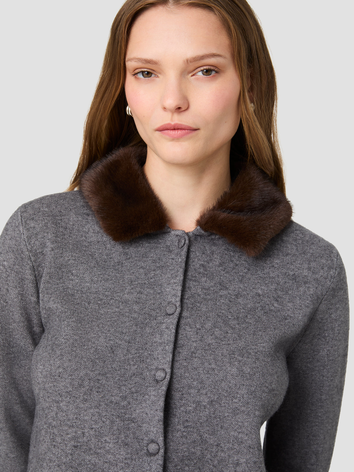 SLOANE KNIT COMBO FAUX FUR COLLAR CARDIGAN VIEW 3 SLOANE KNIT COMBO FAUX FUR COLLAR CARDIGAN VIEW 3