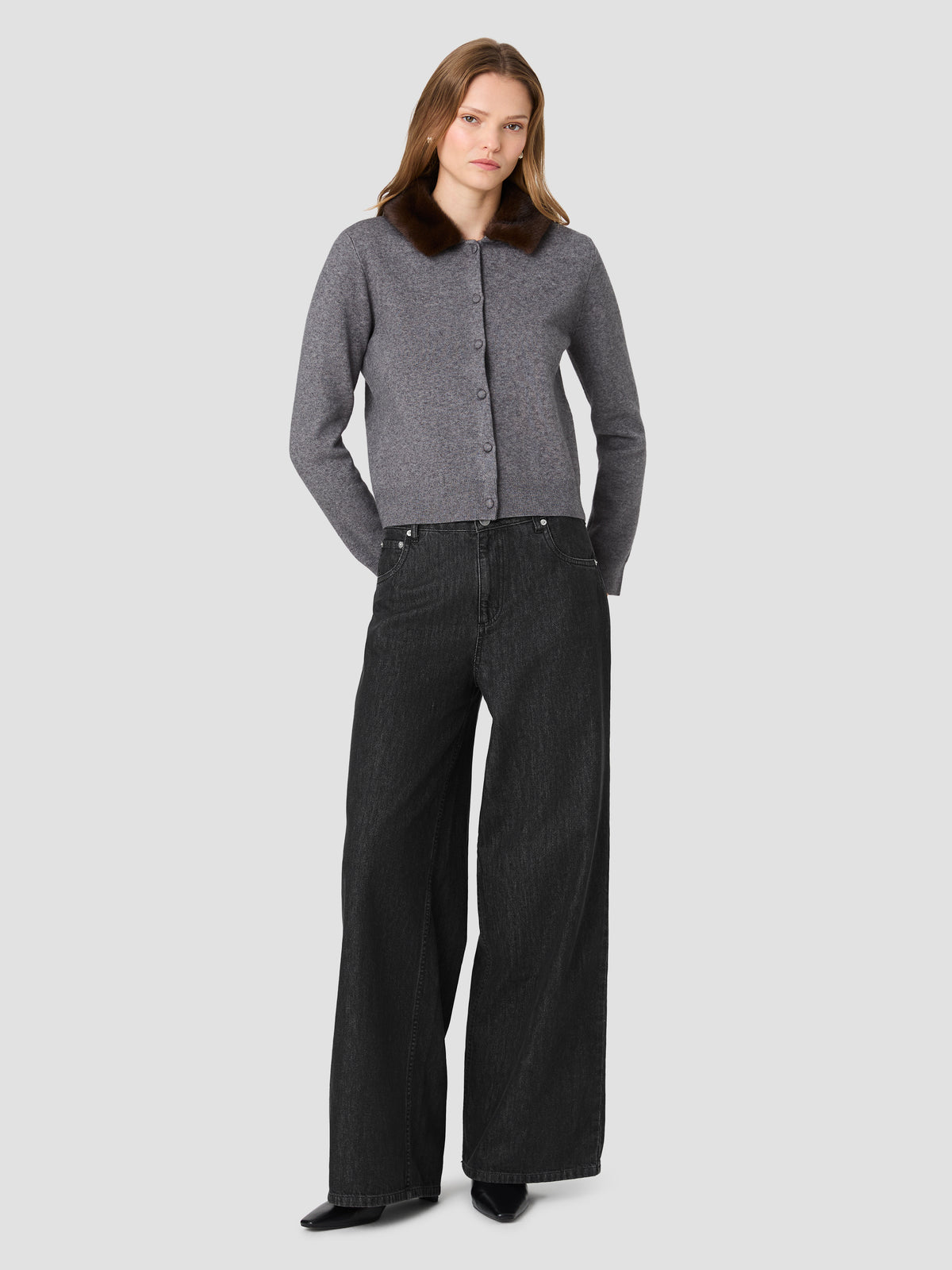 SLOANE KNIT COMBO FAUX FUR COLLAR CARDIGAN VIEW 6 SLOANE KNIT COMBO FAUX FUR COLLAR CARDIGAN VIEW 6