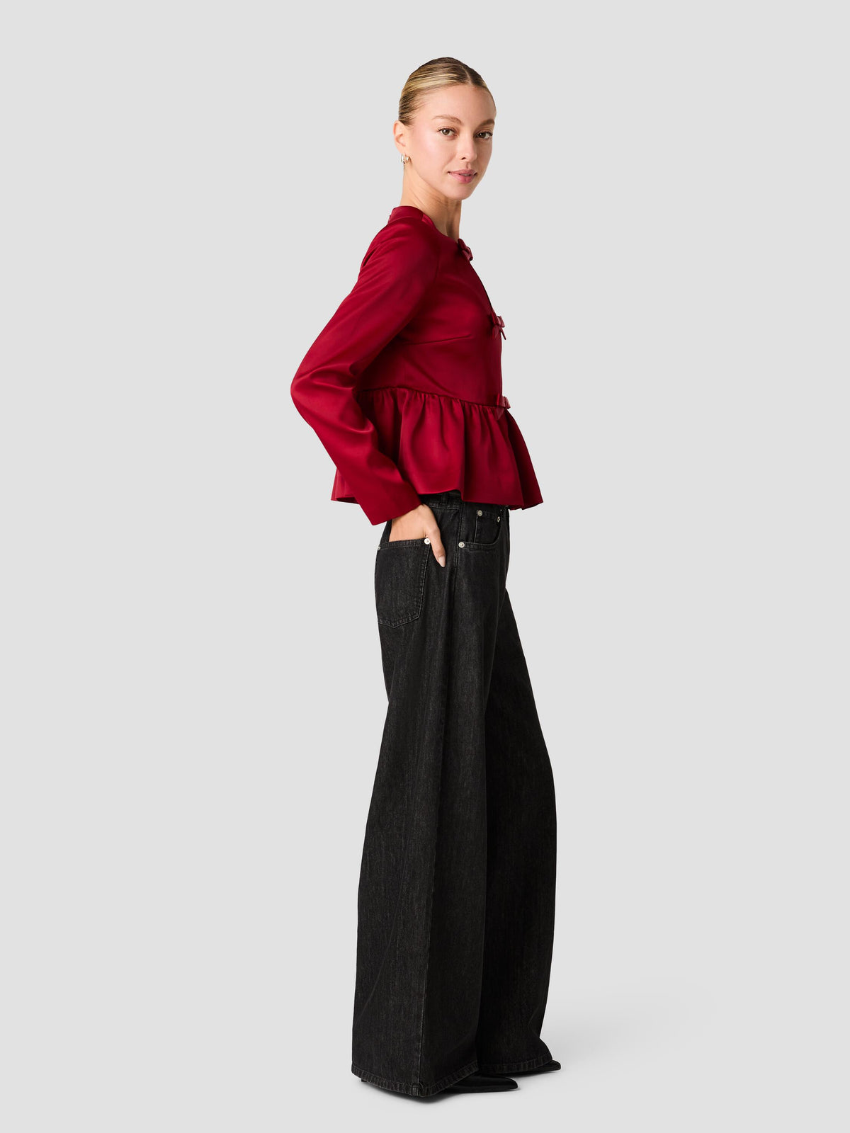 CAREY SATIN BOXY BOW PEPLUM LONG SLEEVE TOP VIEW 4 | Shirts & Tops CAREY SATIN BOXY BOW PEPLUM LONG SLEEVE TOP VIEW 4 | Shirts & Tops
