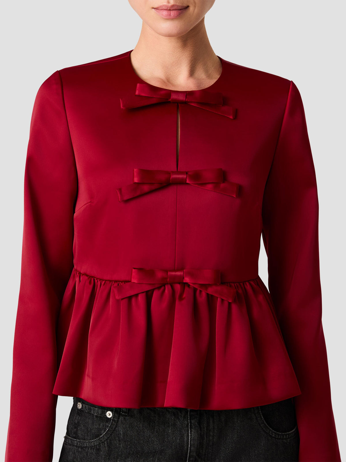 CAREY SATIN BOXY BOW PEPLUM LONG SLEEVE TOP VIEW 3 | Shirts & Tops CAREY SATIN BOXY BOW PEPLUM LONG SLEEVE TOP VIEW 3 | Shirts & Tops