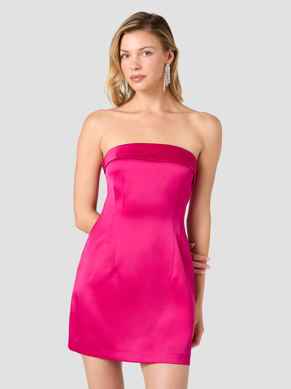 CAREY SATIN STRAPLESS FOLDOVER MINI DRESS VIEW 2 CAREY SATIN STRAPLESS FOLDOVER MINI DRESS VIEW 2