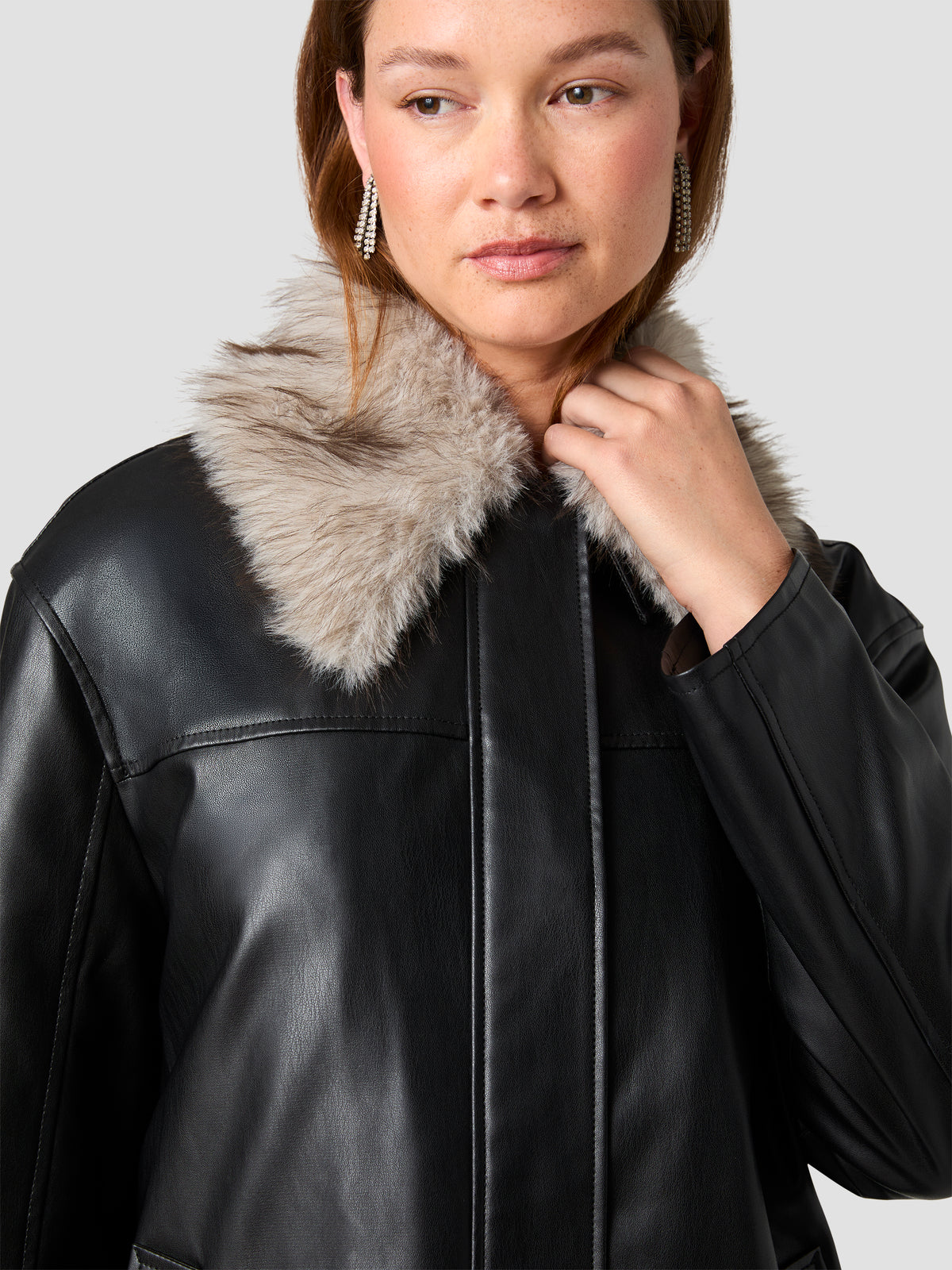 DESSA FAUX LEATHER WITH FUR COLLAR COAT View 2 DESSA FAUX LEATHER WITH FUR COLLAR COAT View 2