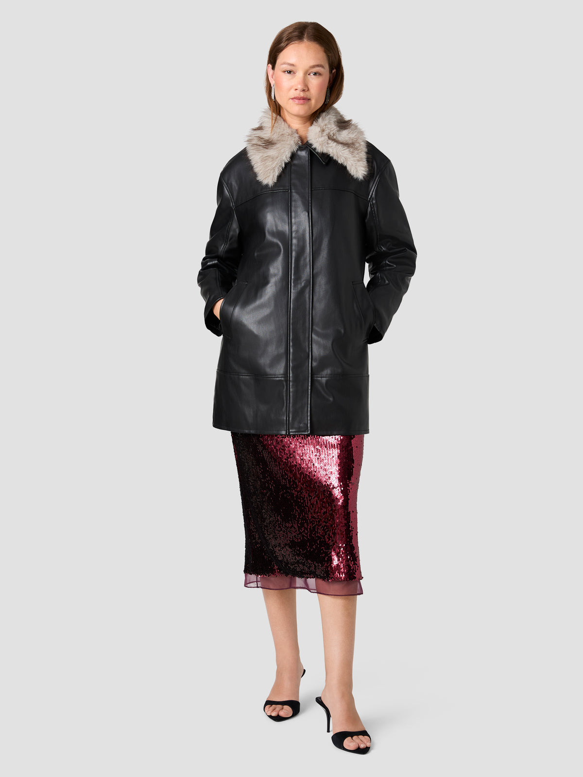 DESSA FAUX LEATHER WITH FUR COLLAR COAT VIEW 6 DESSA FAUX LEATHER WITH FUR COLLAR COAT VIEW 6