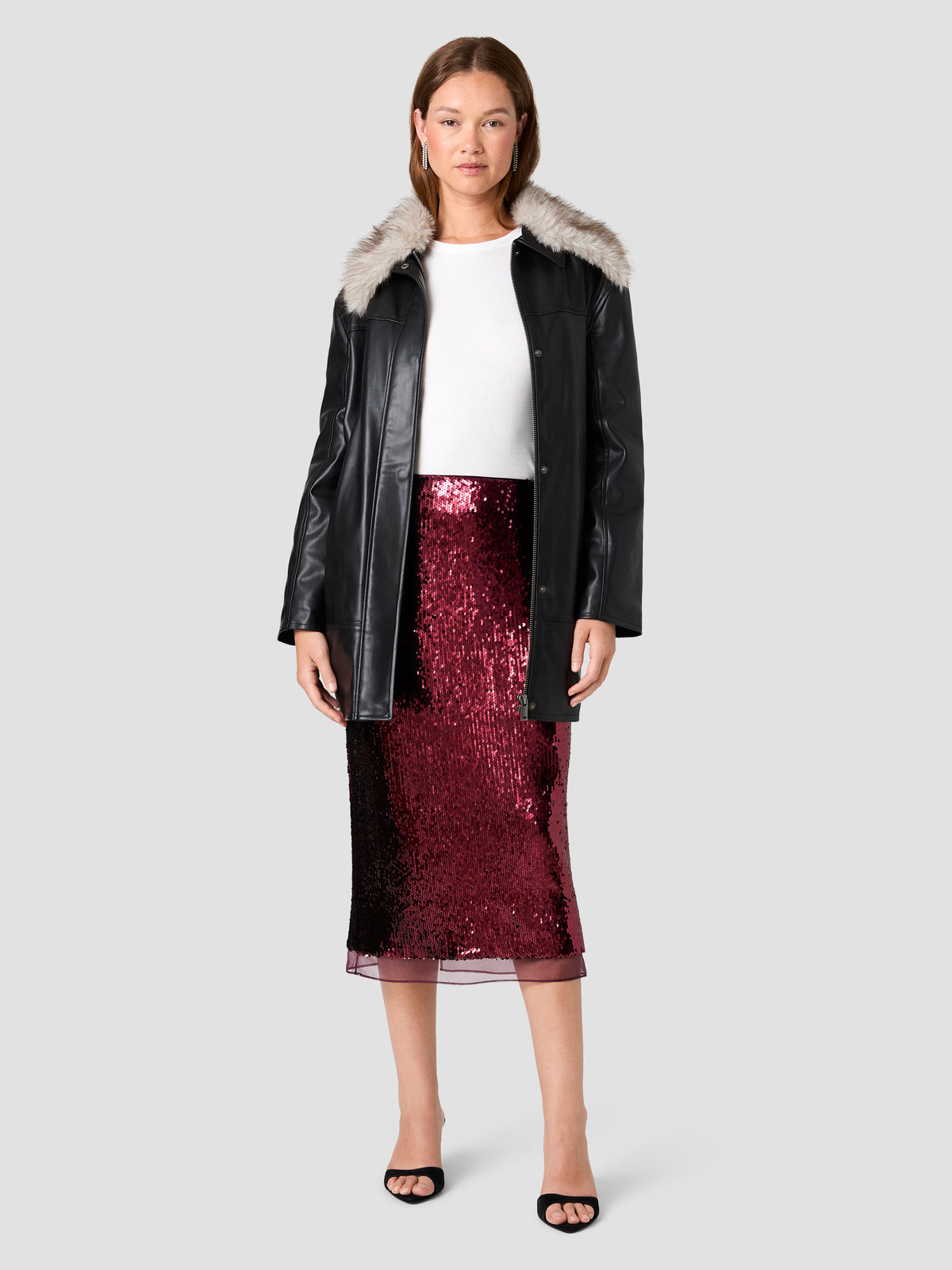 DESSA FAUX LEATHER WITH FUR COLLAR COAT VIEW 5 DESSA FAUX LEATHER WITH FUR COLLAR COAT VIEW 5