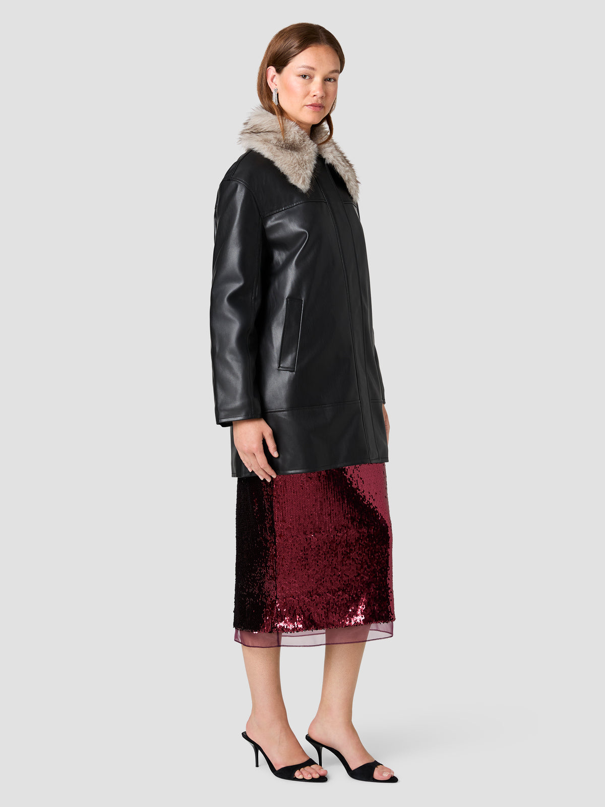 DESSA FAUX LEATHER WITH FUR COLLAR COAT VIEW 3 DESSA FAUX LEATHER WITH FUR COLLAR COAT VIEW 3