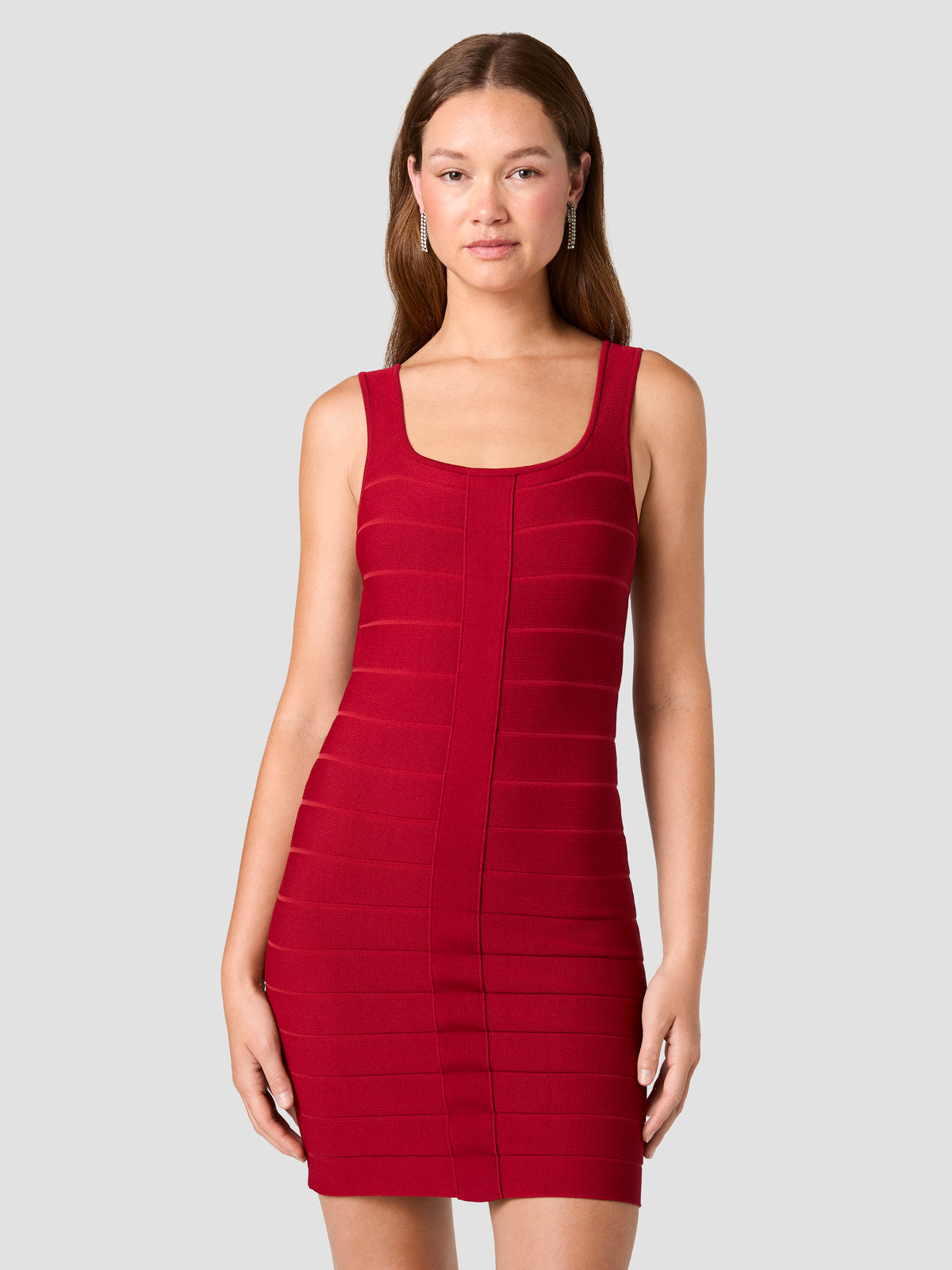 BANDAGE KNIT SQUARE NECK MINI DRESS VIEW 2 BANDAGE KNIT SQUARE NECK MINI DRESS VIEW 2