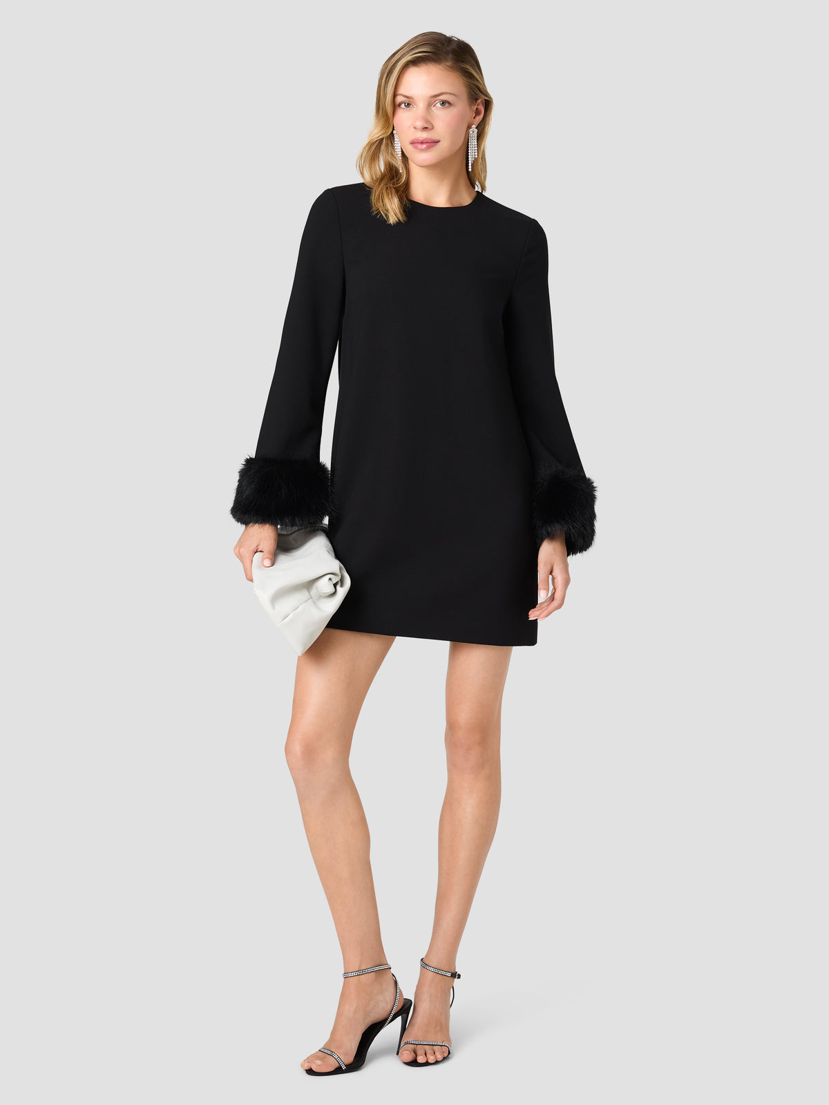 WHISPER FAUX FUR TRIM LONG SLEEVE MINI DRESS VIEW 1 WHISPER FAUX FUR TRIM LONG SLEEVE MINI DRESS VIEW 1