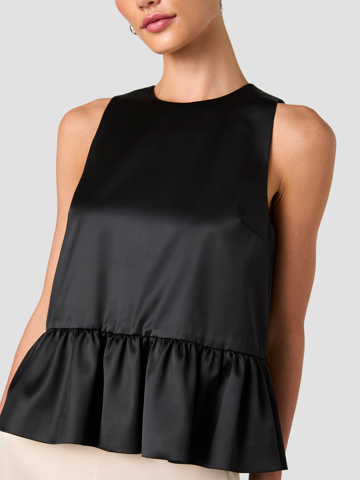 CAREY SATIN SLEEVELESS PEPLUM TOP VIEW 3 CAREY SATIN SLEEVELESS PEPLUM TOP VIEW 3