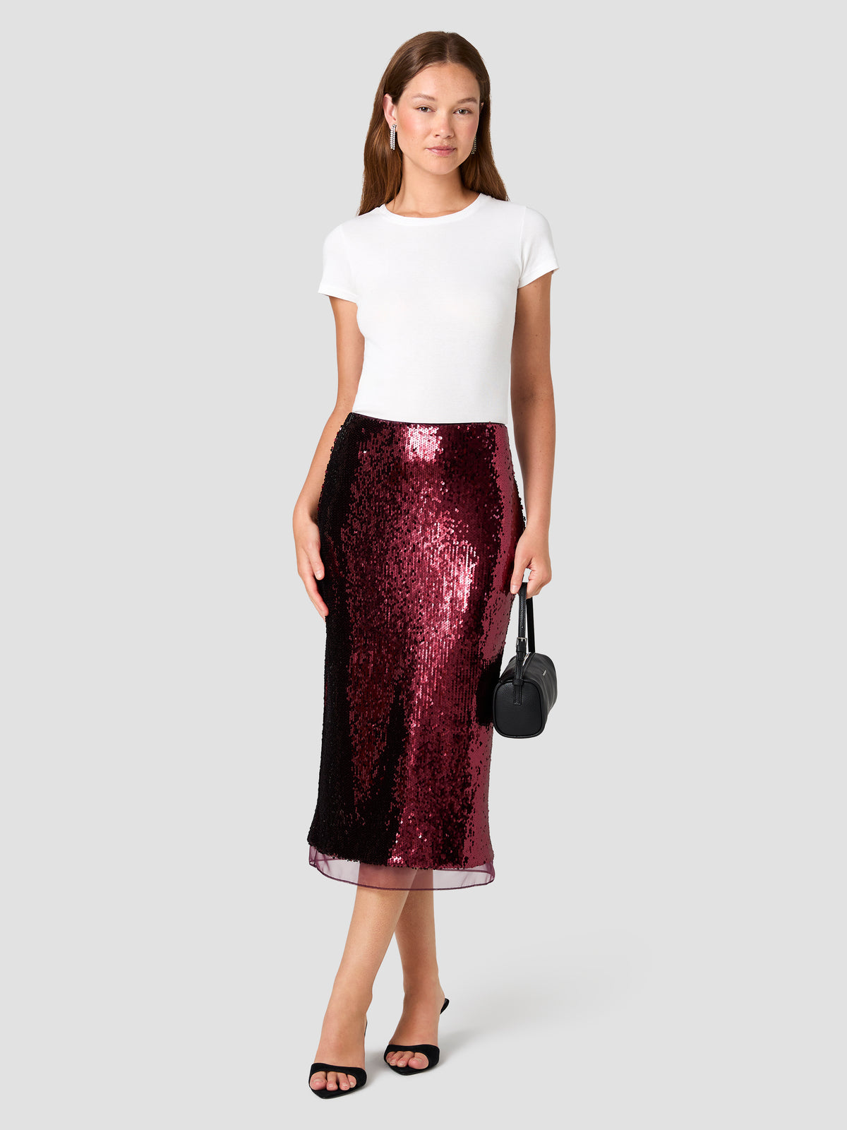 COSETTE STRETCH SEQUIN ORGANZA PEEKABOO MIDI SKIRT VIEW 1 COSETTE STRETCH SEQUIN ORGANZA PEEKABOO MIDI SKIRT VIEW 1