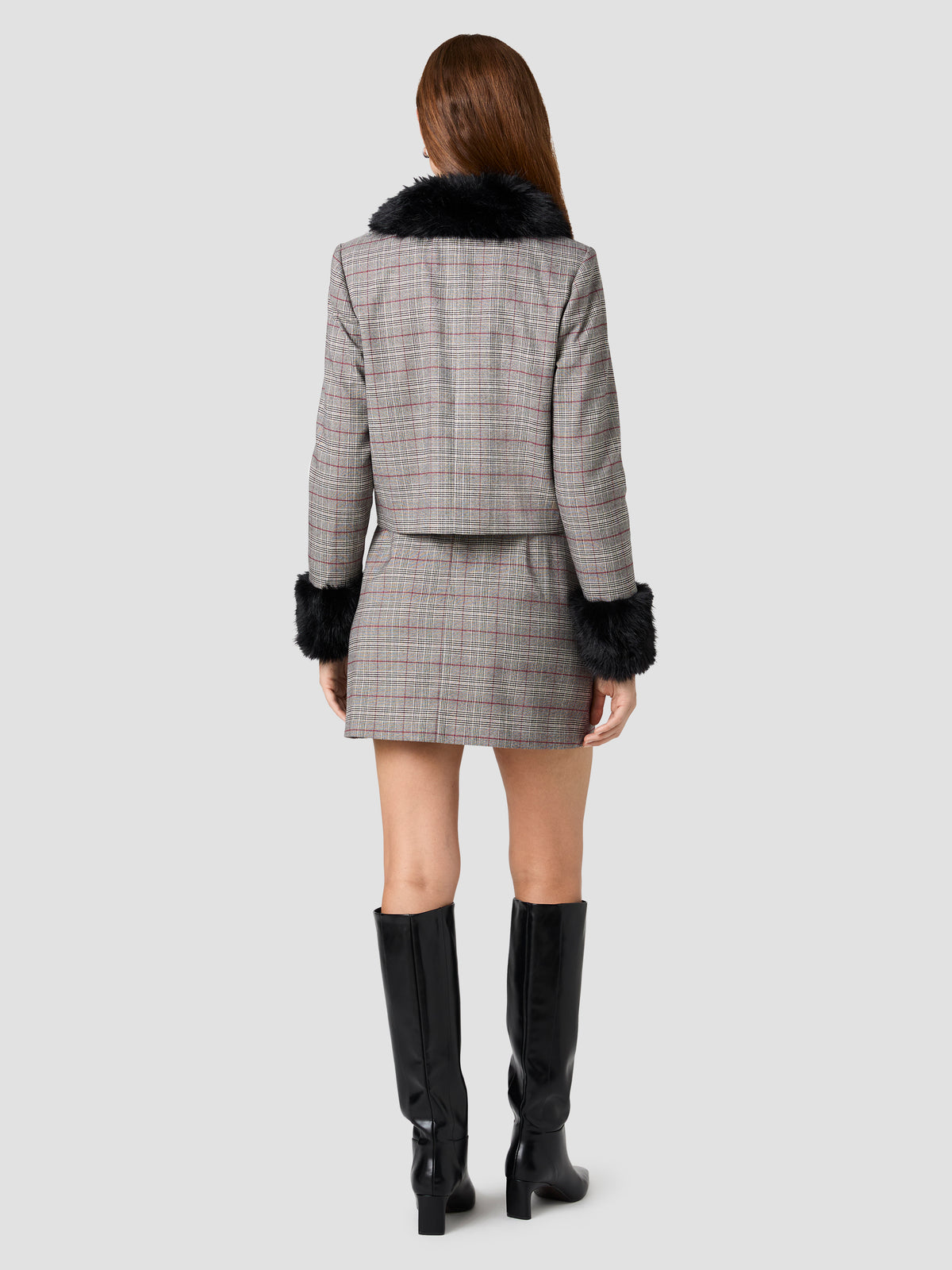 LEONIE TARTAN PLAID WITH FUR COMBO JACKET VIEW 4 LEONIE TARTAN PLAID WITH FUR COMBO JACKET VIEW 4