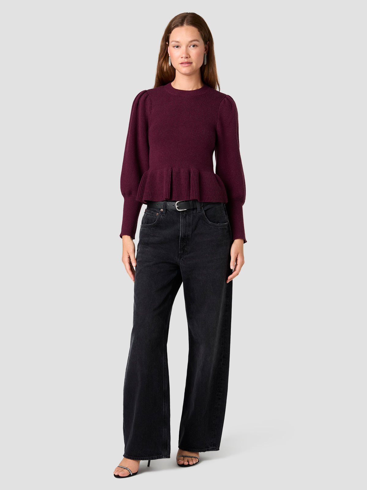 SLOANE KNIT BALLOON SLEEVE PEPLUM PULLOVER SWEATER VIEW 6 SLOANE KNIT BALLOON SLEEVE PEPLUM PULLOVER SWEATER VIEW 6
