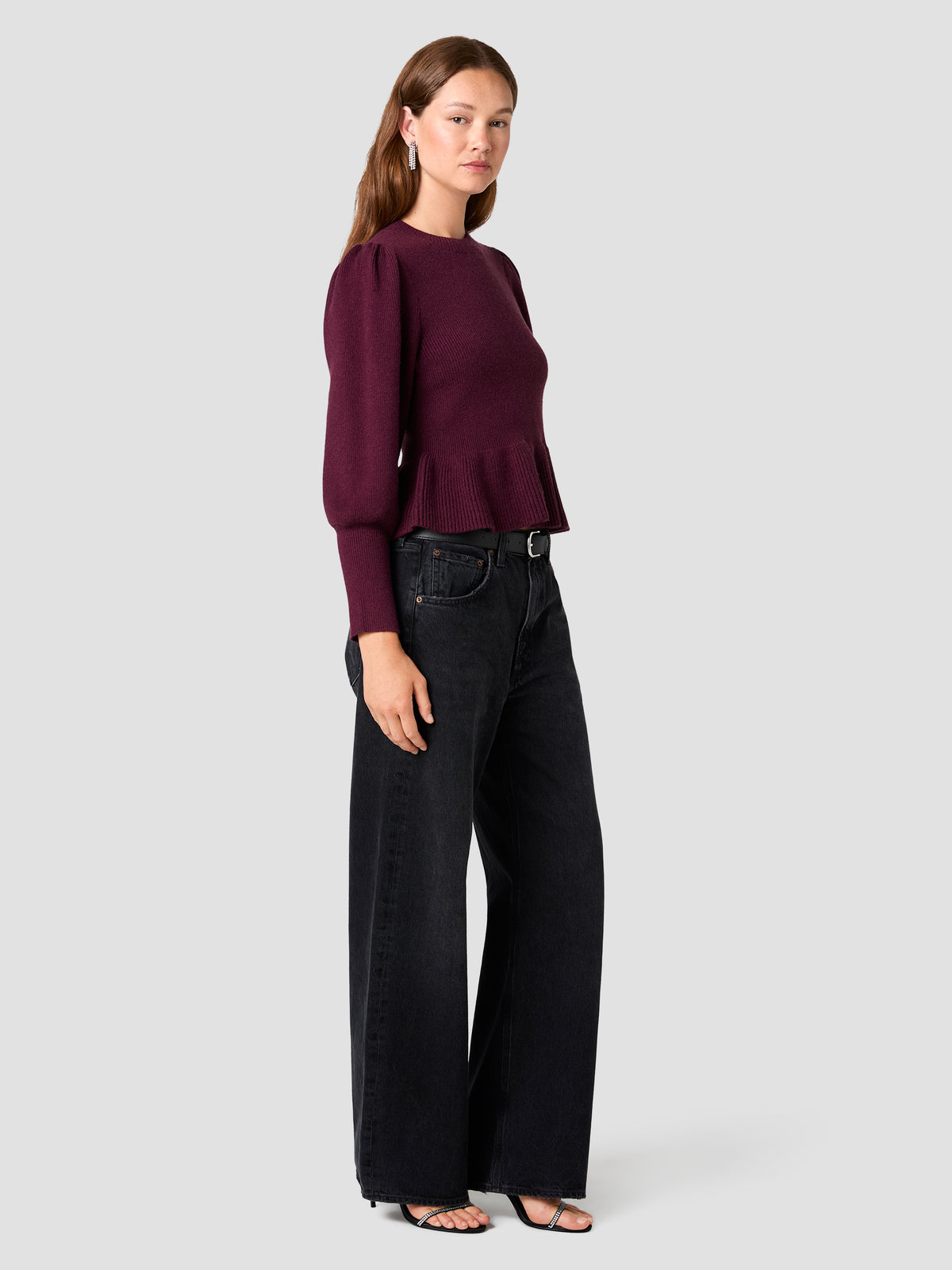 SLOANE KNIT BALLOON SLEEVE PEPLUM PULLOVER SWEATER VIEW 5 SLOANE KNIT BALLOON SLEEVE PEPLUM PULLOVER SWEATER VIEW 5