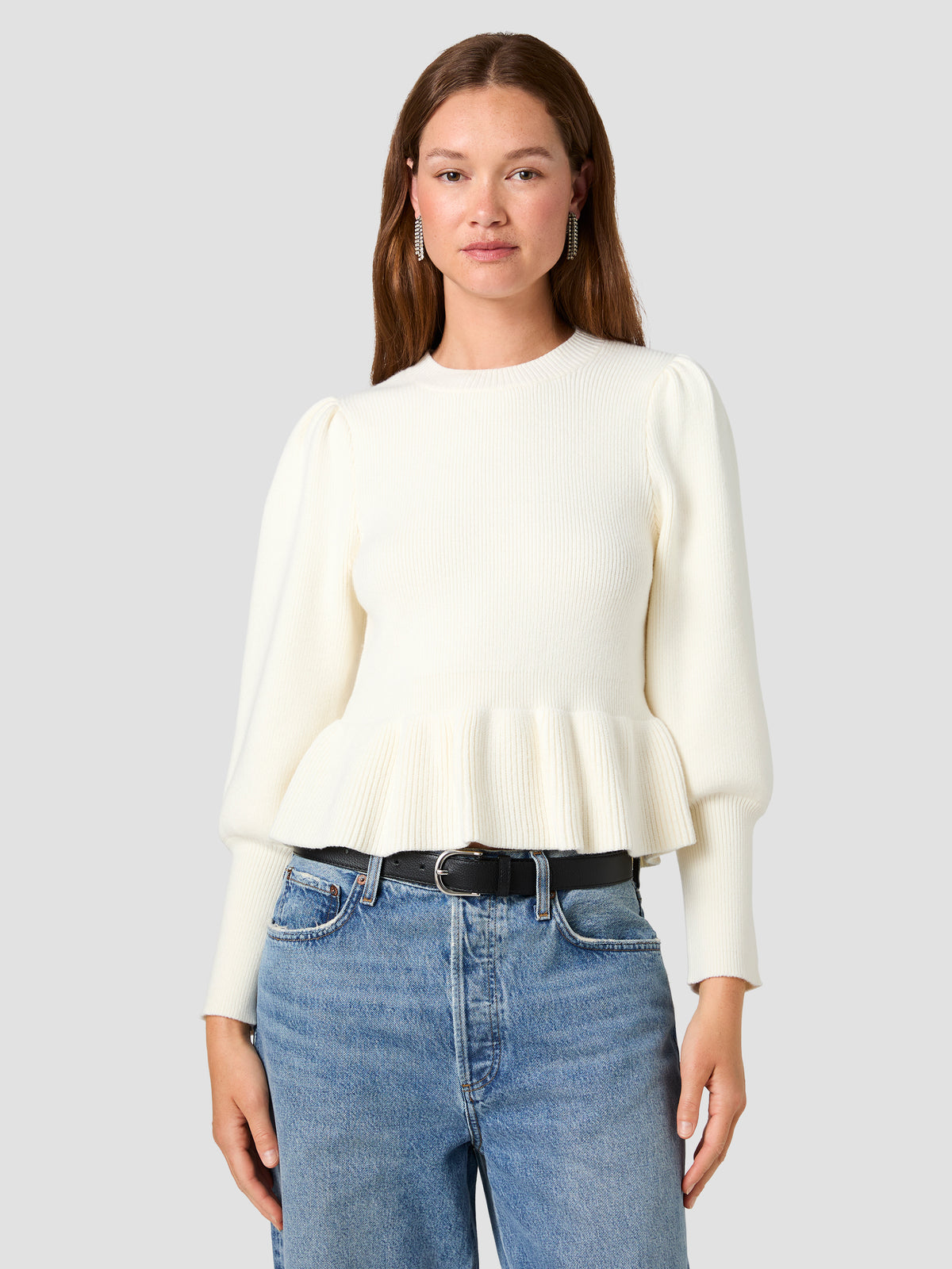 SLOANE KNIT BALLOON SLEEVE PEPLUM PULLOVER SWEATER View 2 | Shirts & Tops SLOANE KNIT BALLOON SLEEVE PEPLUM PULLOVER SWEATER View 2 | Shirts & Tops
