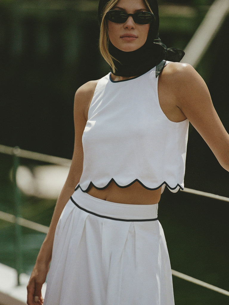 売れ筋商品|||フレンチコネクション カットソー トップス レディース Women's Alexis Cotton Scalloped Crop Top Summer White/Marine 000015350002-41_1024x1024.jpg?