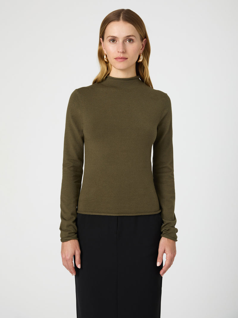Cosysoft Fitted High Neck Sweater Olive Night | French Cosysoft Fitted High Neck Sweater Olive Night | French