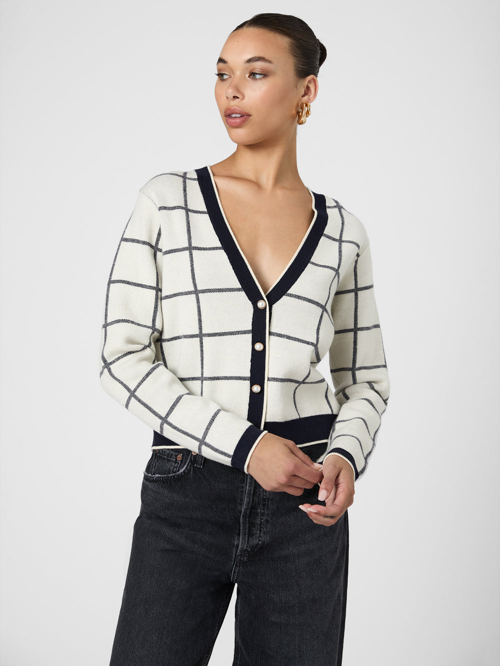 Check Cardigan Classic Cream Marine French Connection US