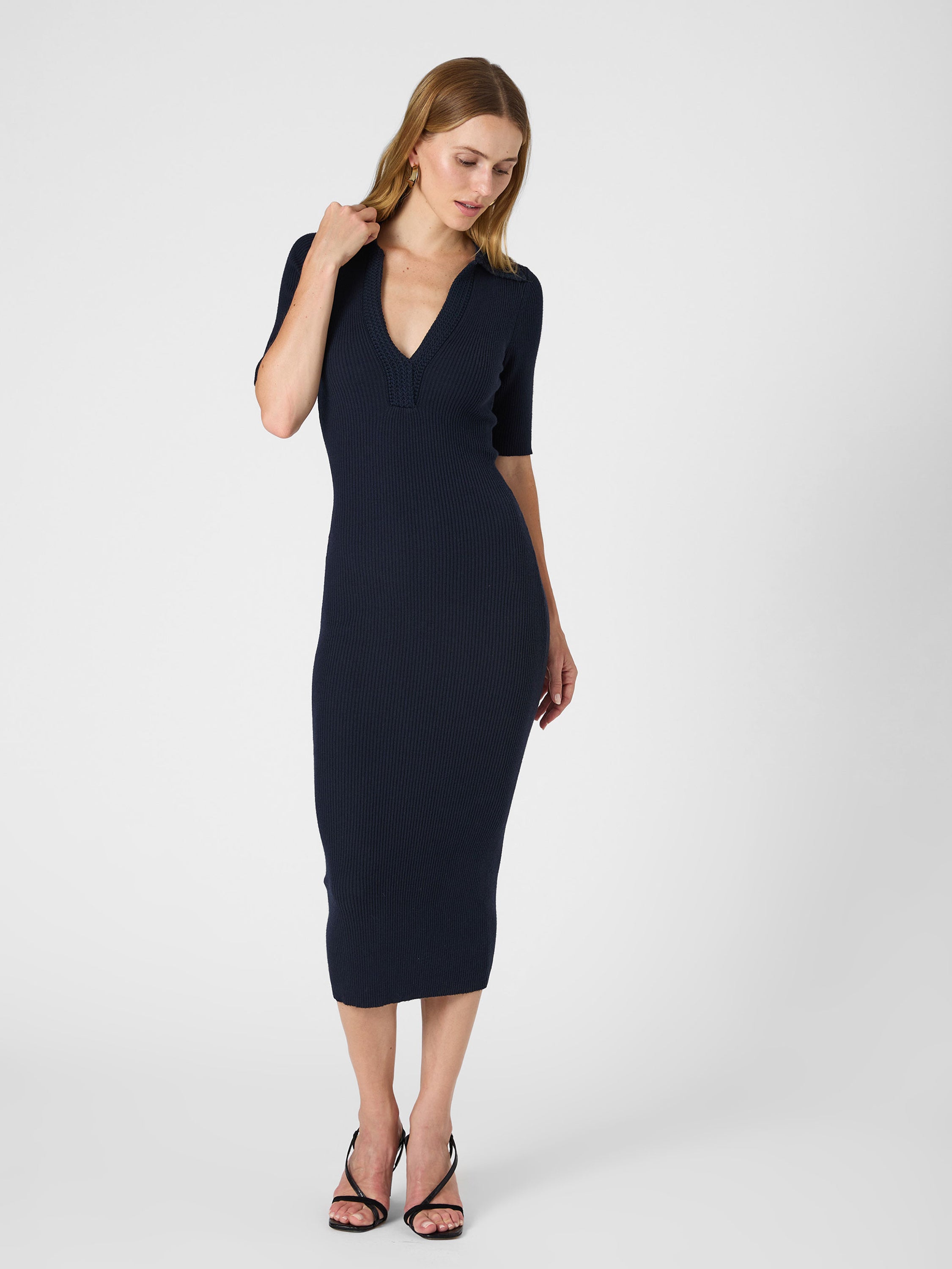 Cosysoft V Neck Midi Dress Marine French Connection US