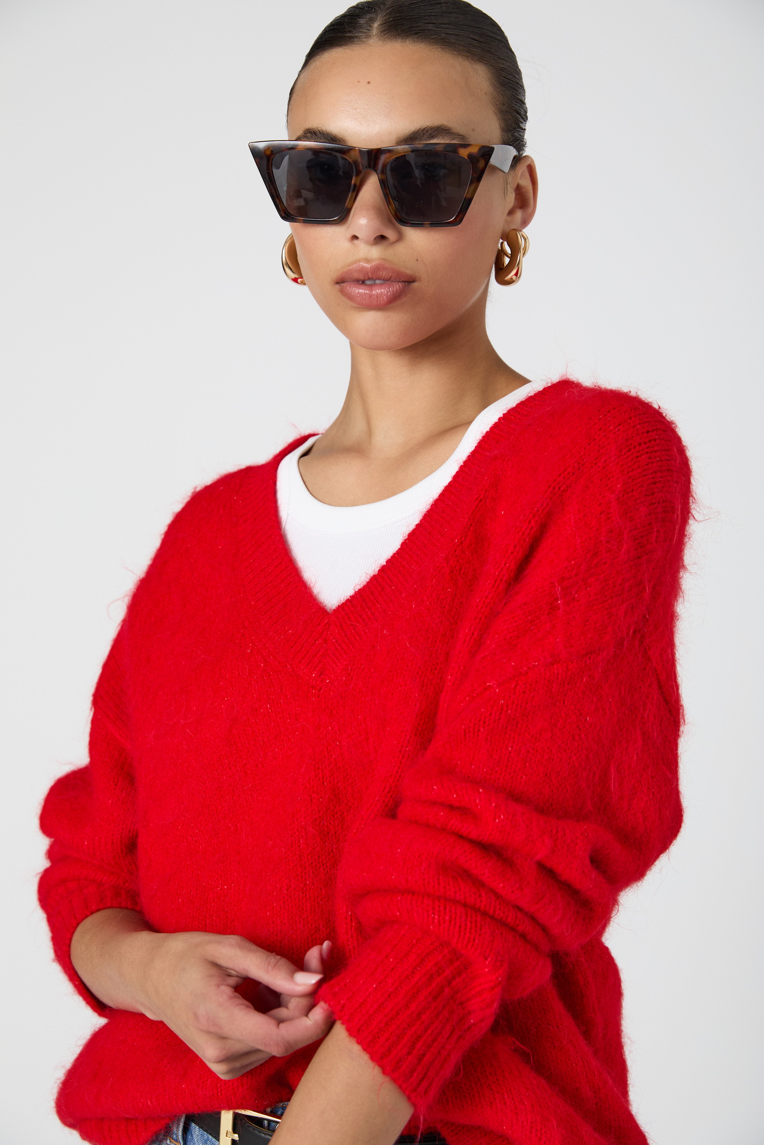 Fluffy Knit V Neck Oversized Sweater