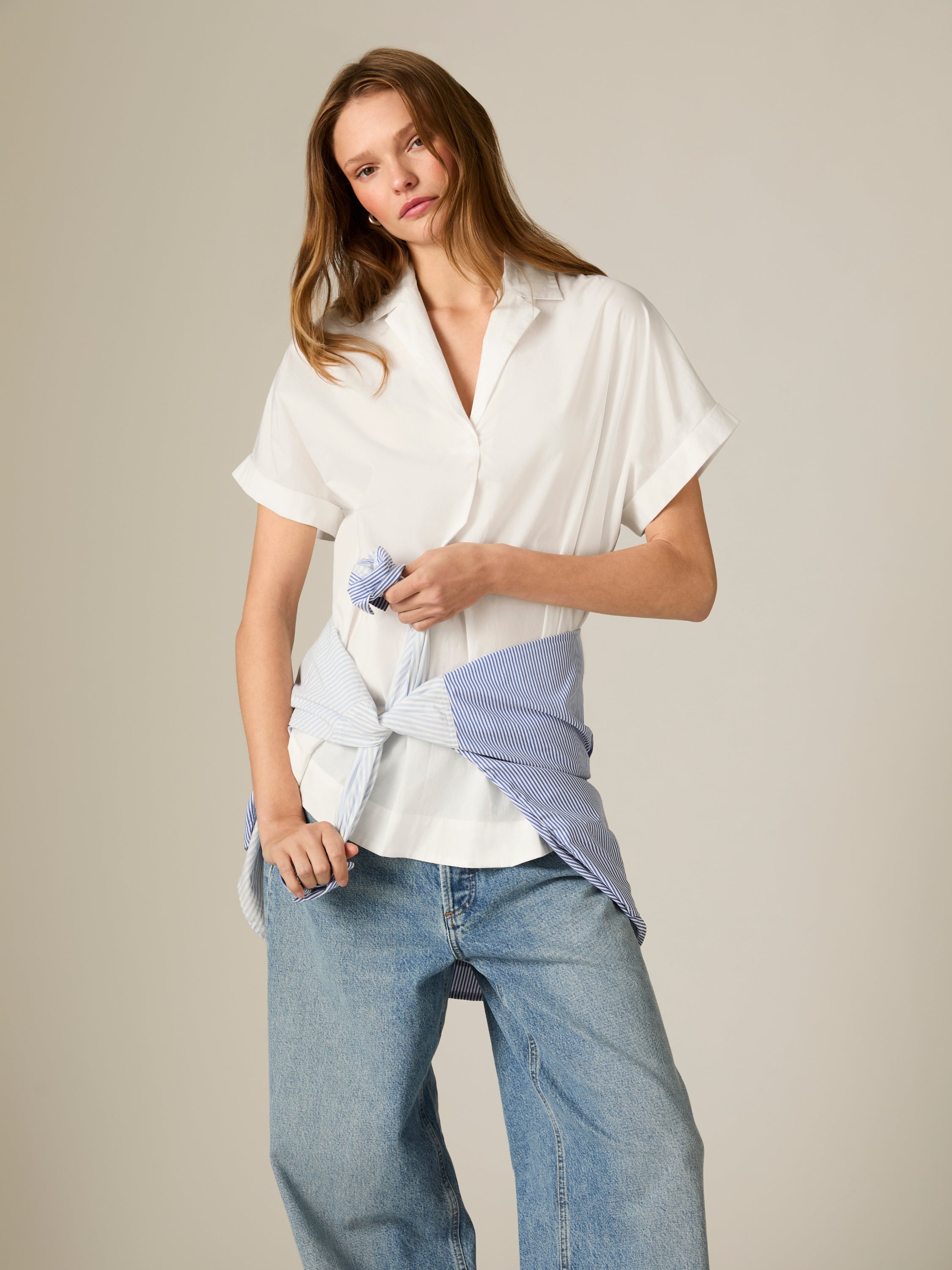 POPLIN COLLAR SHORT SLEEVE PULLOVER View 1 | Sale
