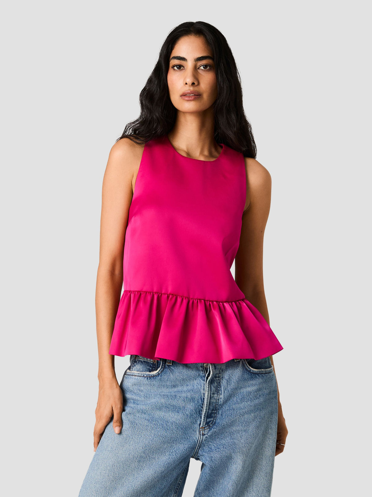 CAREY SATIN SLEEVELESS PEPLUM TOP VIEW 2