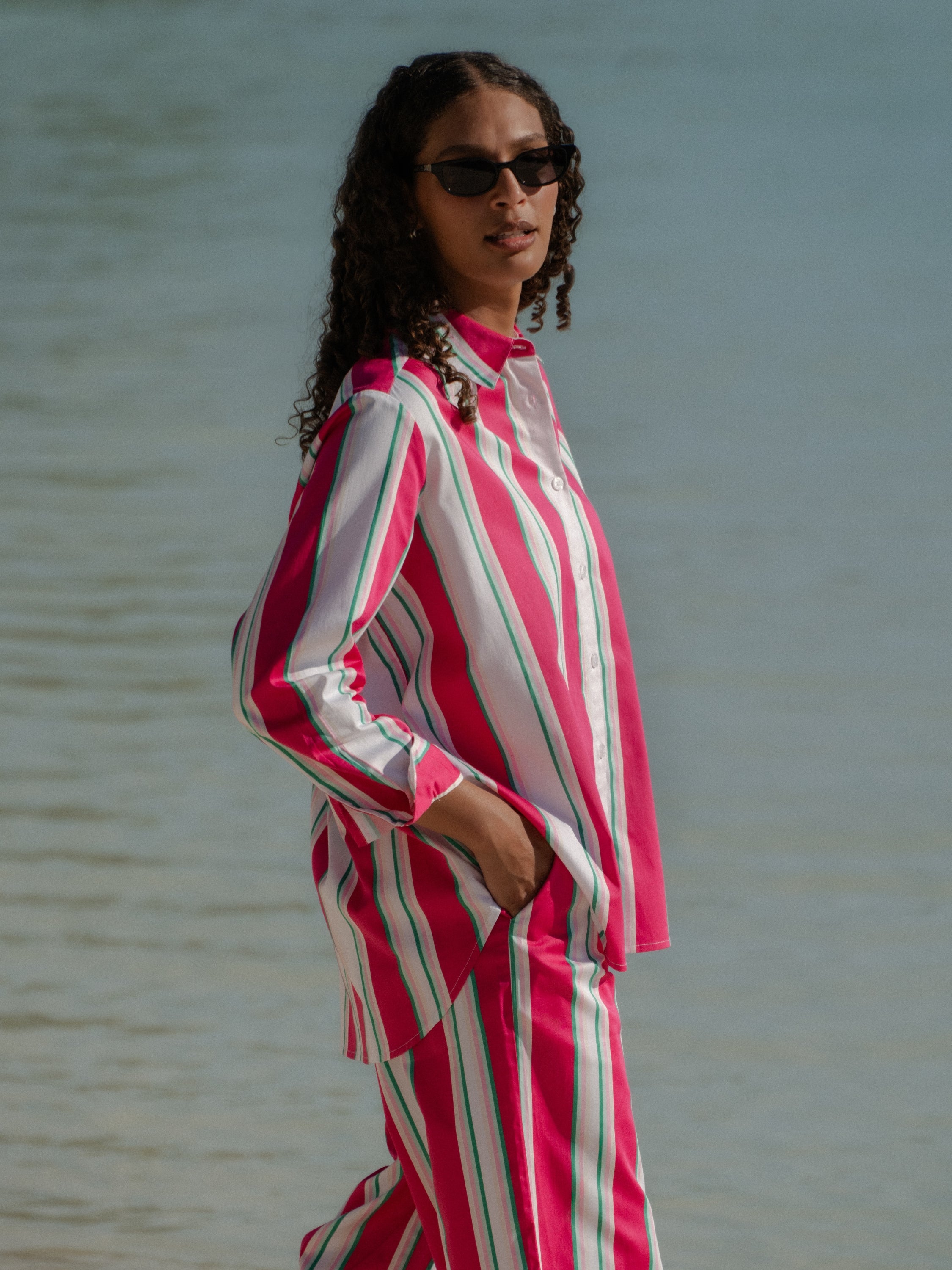 ALEXIS POPLIN HAVANA STRIPE BUTTON DOWN VIEW 4 | Vacation Edit