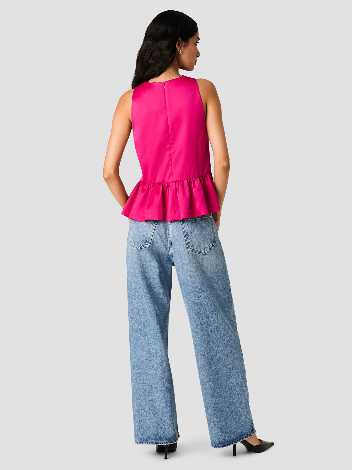 CAREY SATIN SLEEVELESS PEPLUM TOP VIEW 5