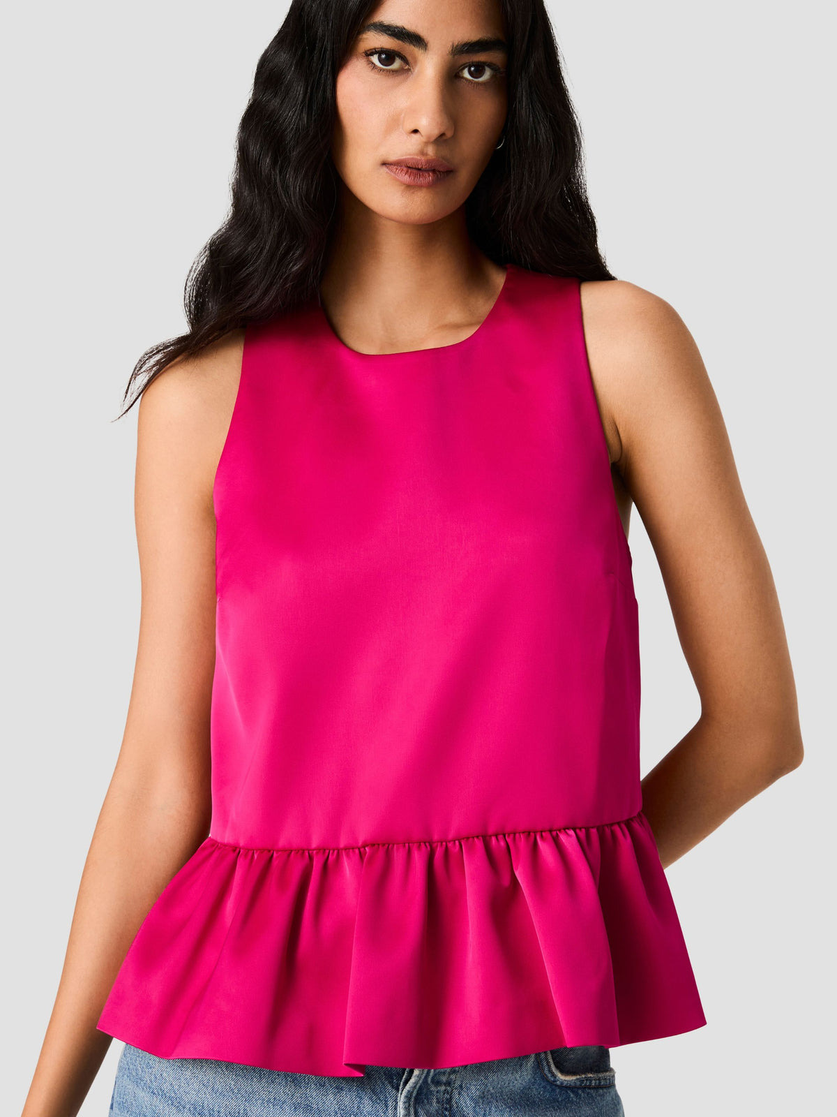 CAREY SATIN SLEEVELESS PEPLUM TOP VIEW 3