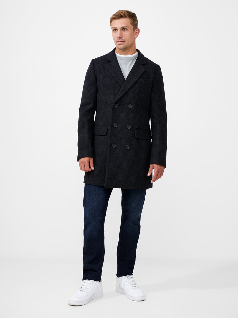 Double Breasted Check Peacoat Mid Grey | French Connection US