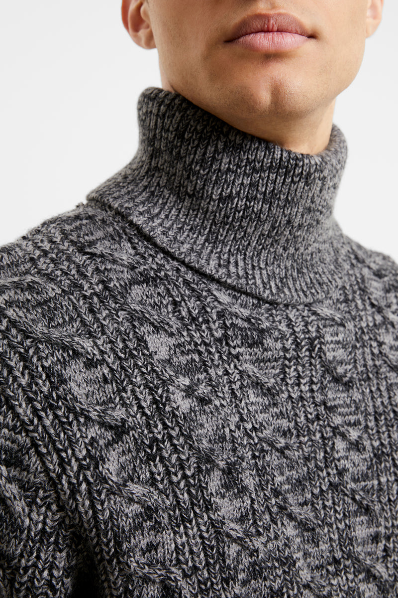 Cable Knit Turtleneck Sweater Grey/ Dark Navy | French Connection US