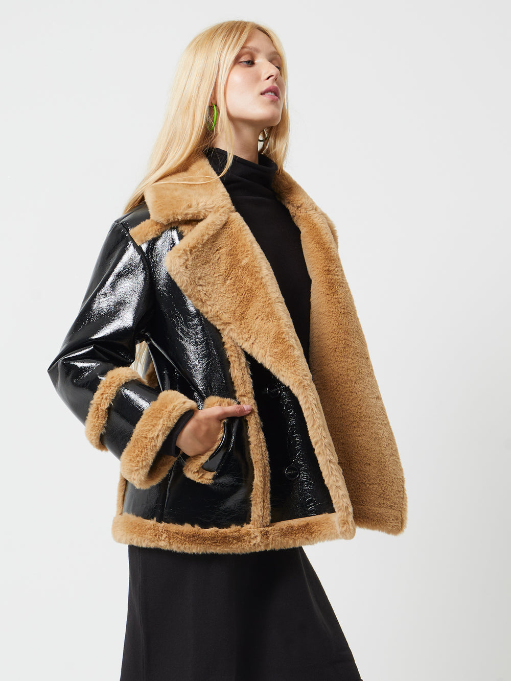 Filpa Faux Shearling Coat Black Multi | French Connection US