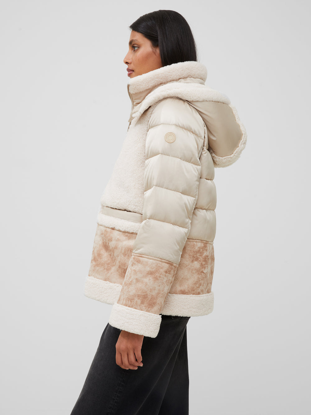 Vegan Leather Sherpa Puffer Coat Ivory | French Connection US
