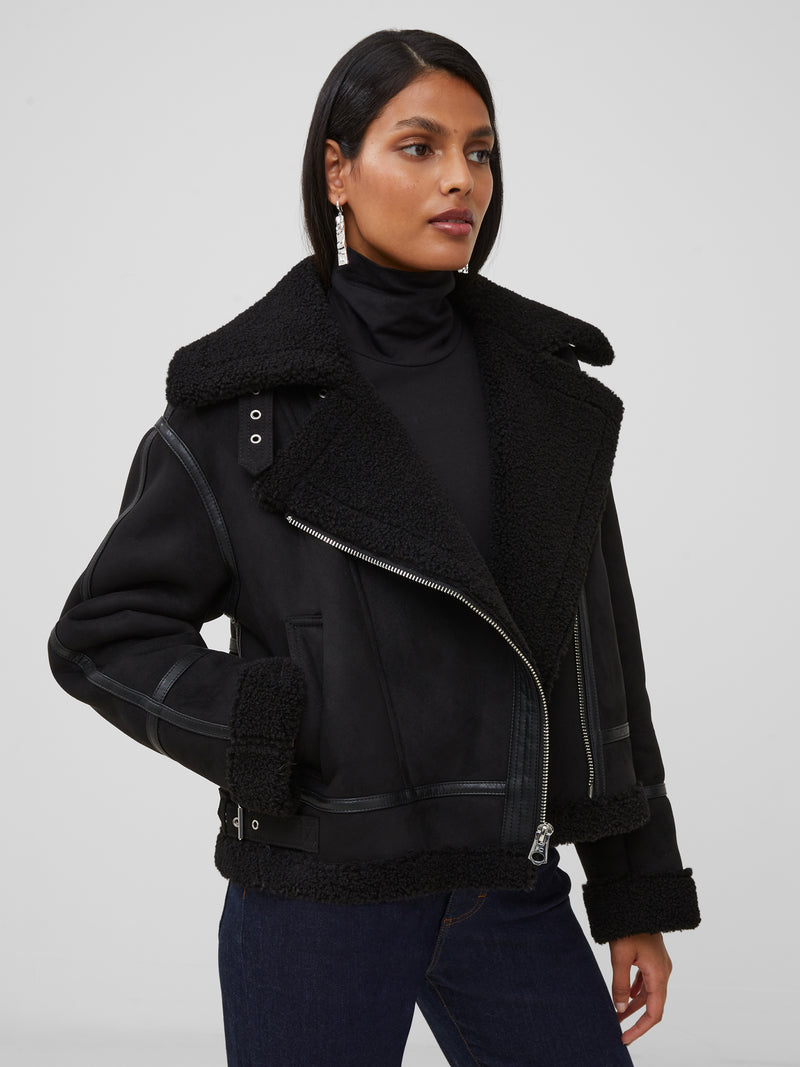 Faux Shearling Aviator Jacket Black | French Connection US