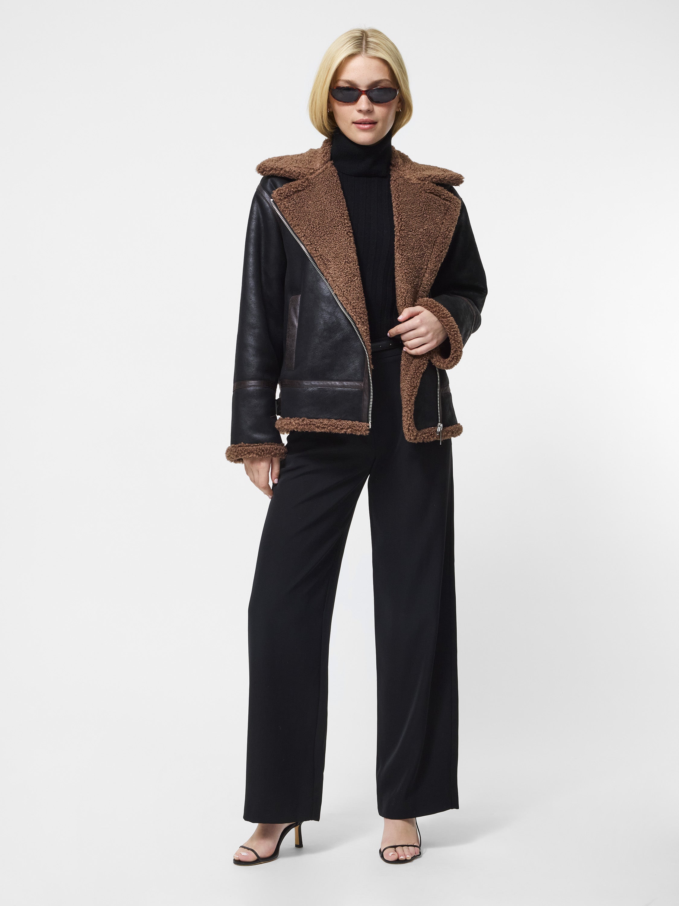 Vegan Shearling Zip Up Jacket