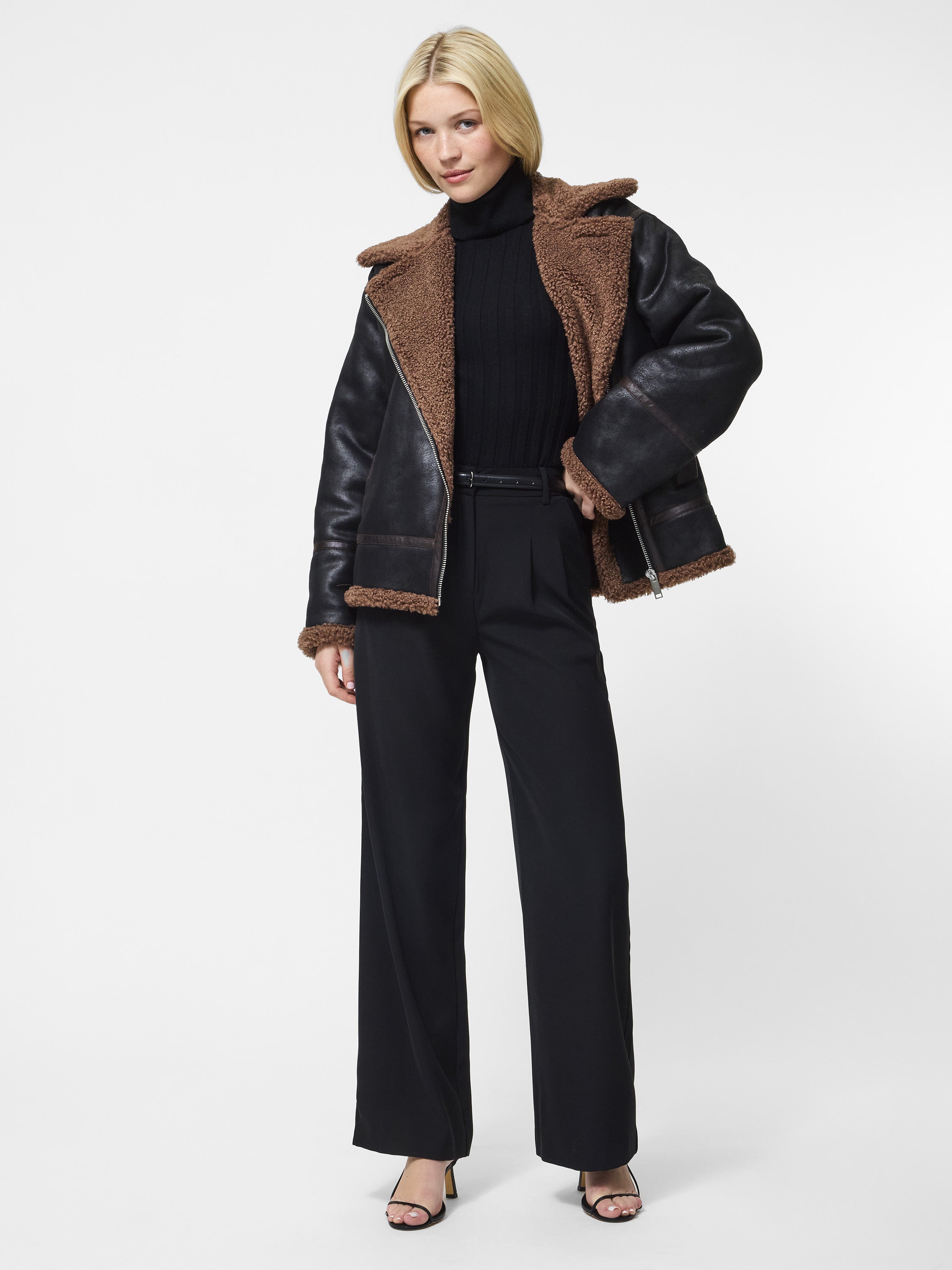 Vegan Shearling Zip Up Jacket